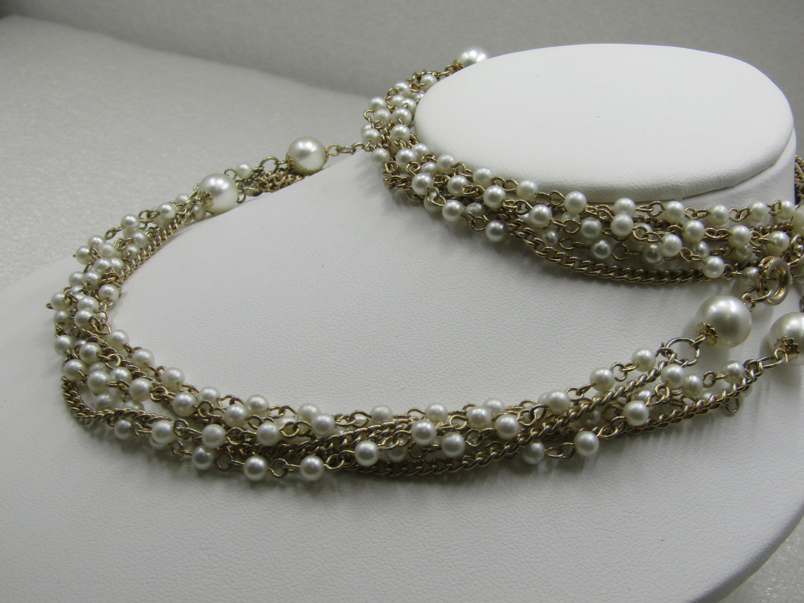 Vintage Faux Pearl Multi-Strand 56" Necklace 1960's - 4