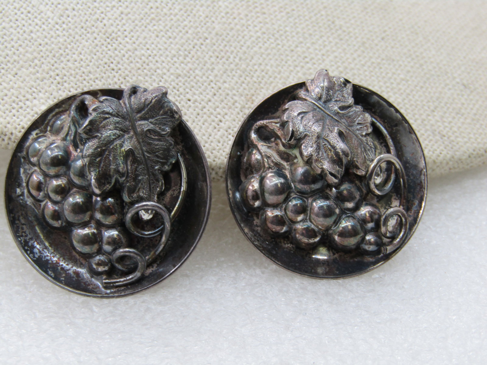 Vintage Sterling Napier Grape Cluster Earrings, Clip. 1.25" - 2