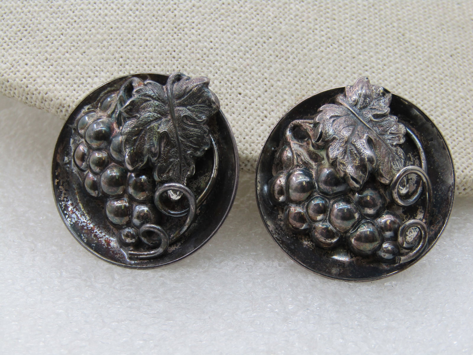 Vintage Sterling Napier Grape Cluster Earrings, Clip. 1.25" - 3