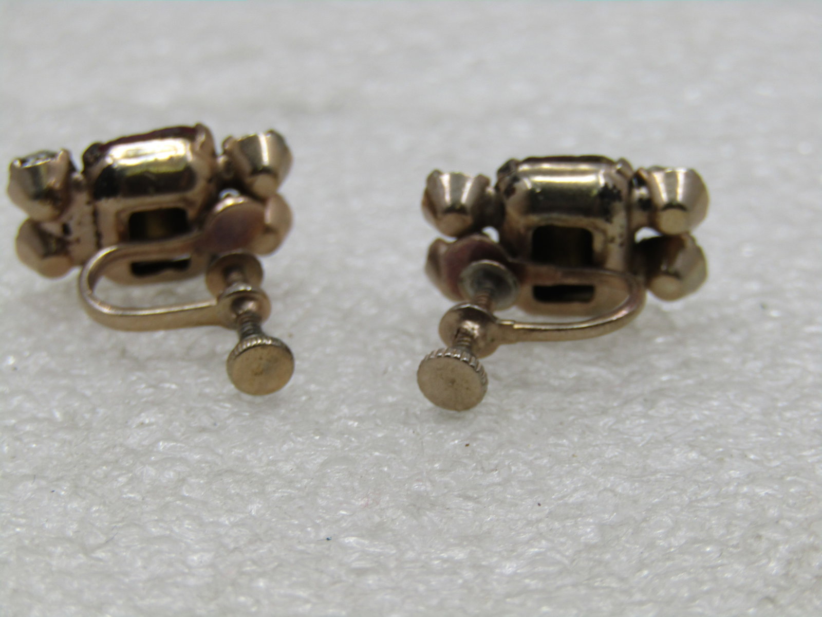 Vintage Red & Clear Rhinestone Earrings, Screwback, 1940's-1960's - 5
