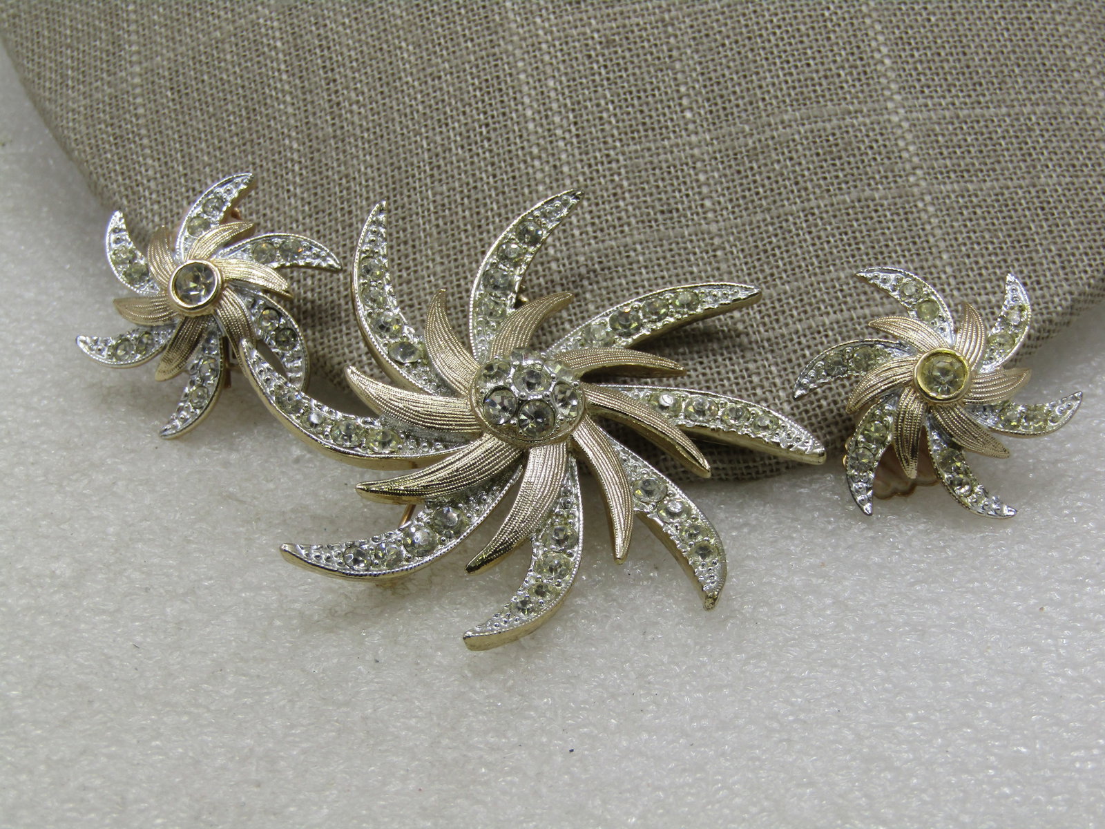 Vintage Rhinestone Brooch & Earrings Set, Spiral Starburst - 2