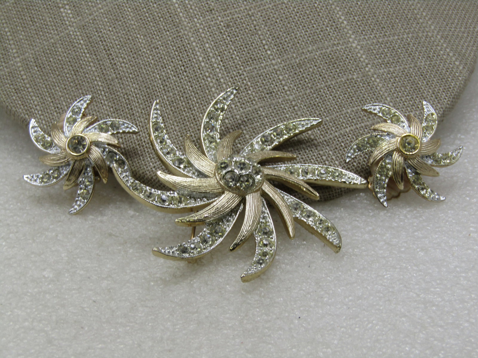 Vintage Rhinestone Brooch & Earrings Set, Spiral Starburst - 3