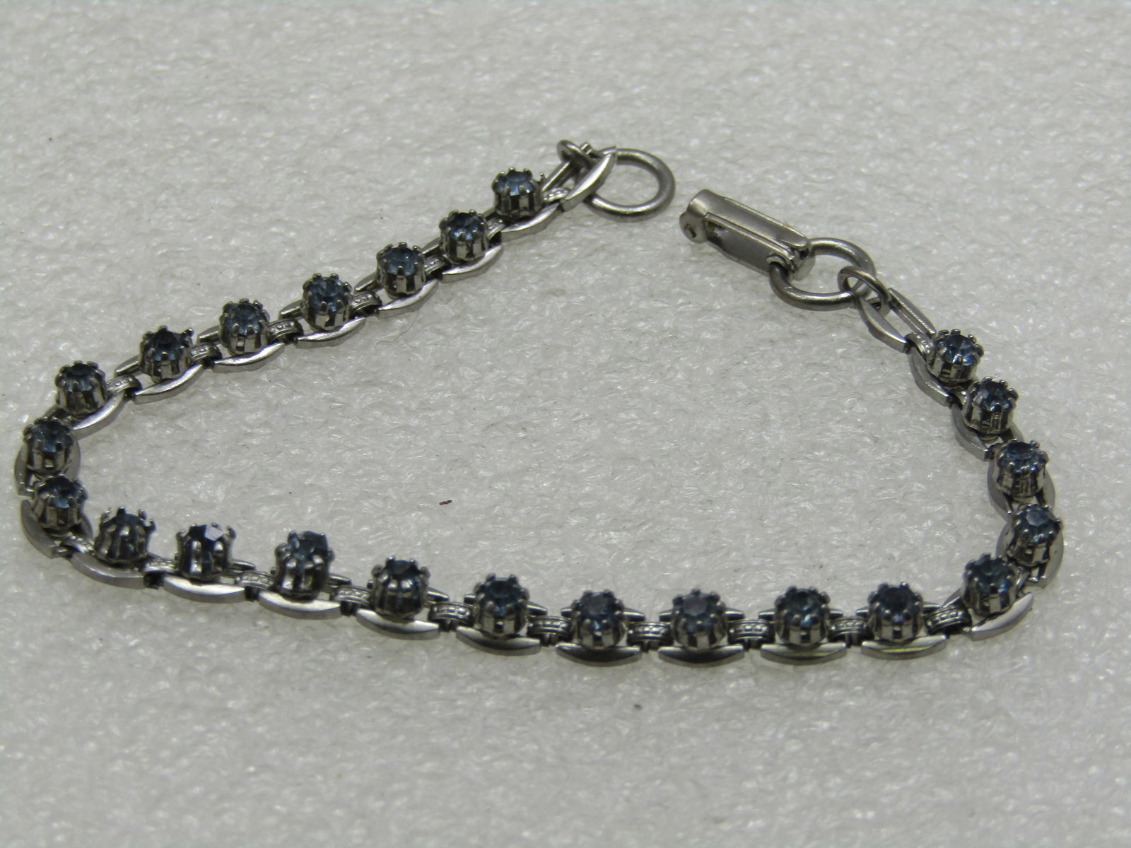 Vintage Blue Rhinestone Tennis Bracelet, 7.25", 1970's-1980's - 3