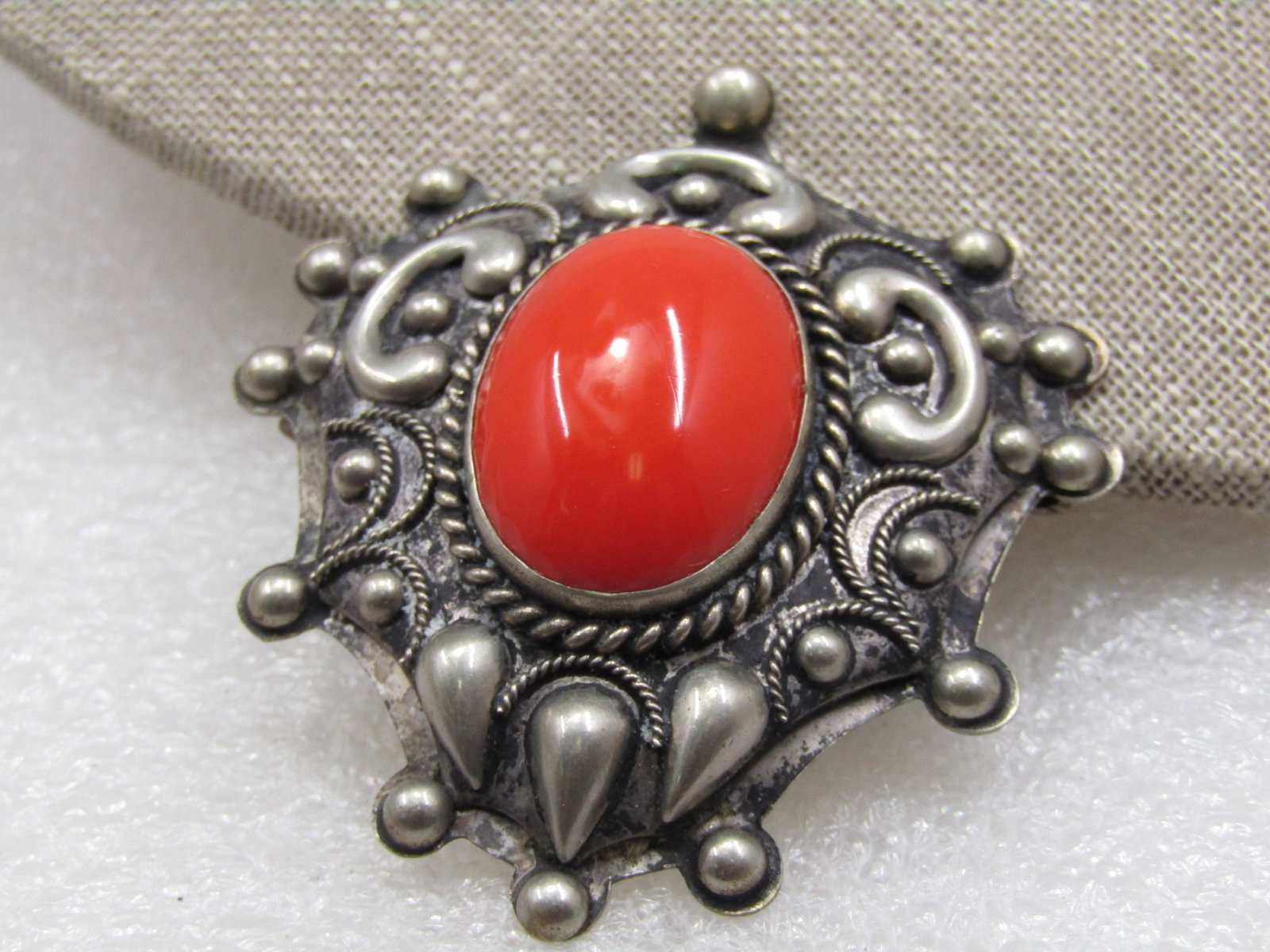 Vintage Orange Stoned Bali Brooch, 2.5" - 2