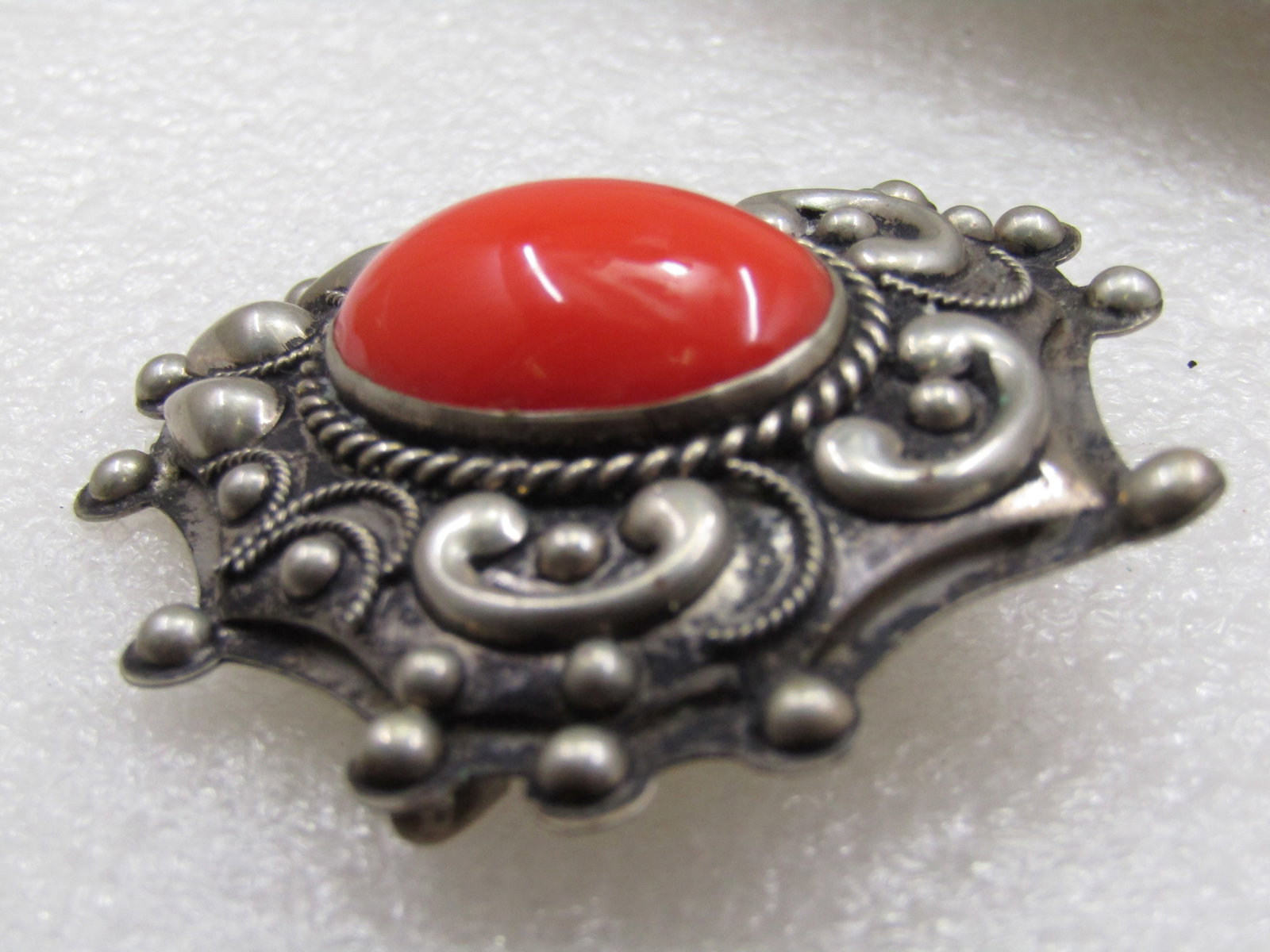 Vintage Orange Stoned Bali Brooch, 2.5" - 3