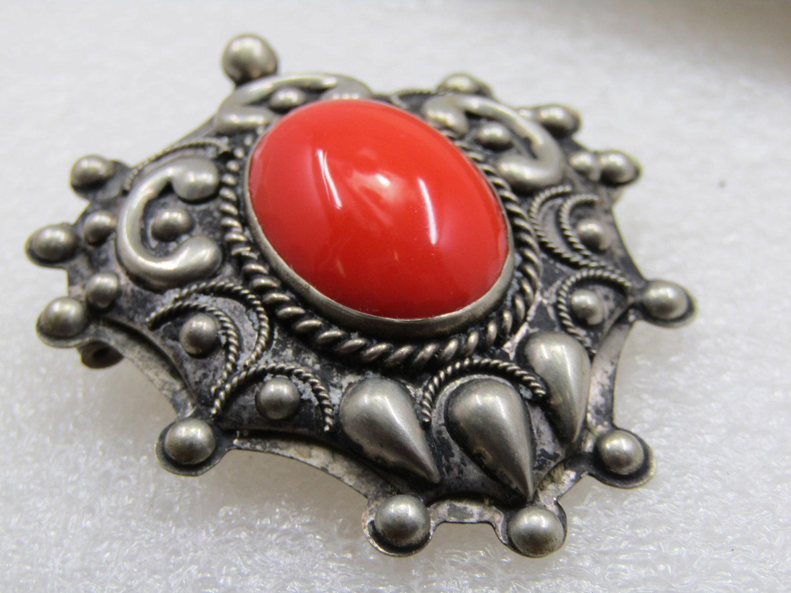 Vintage Orange Stoned Bali Brooch, 2.5" - 4