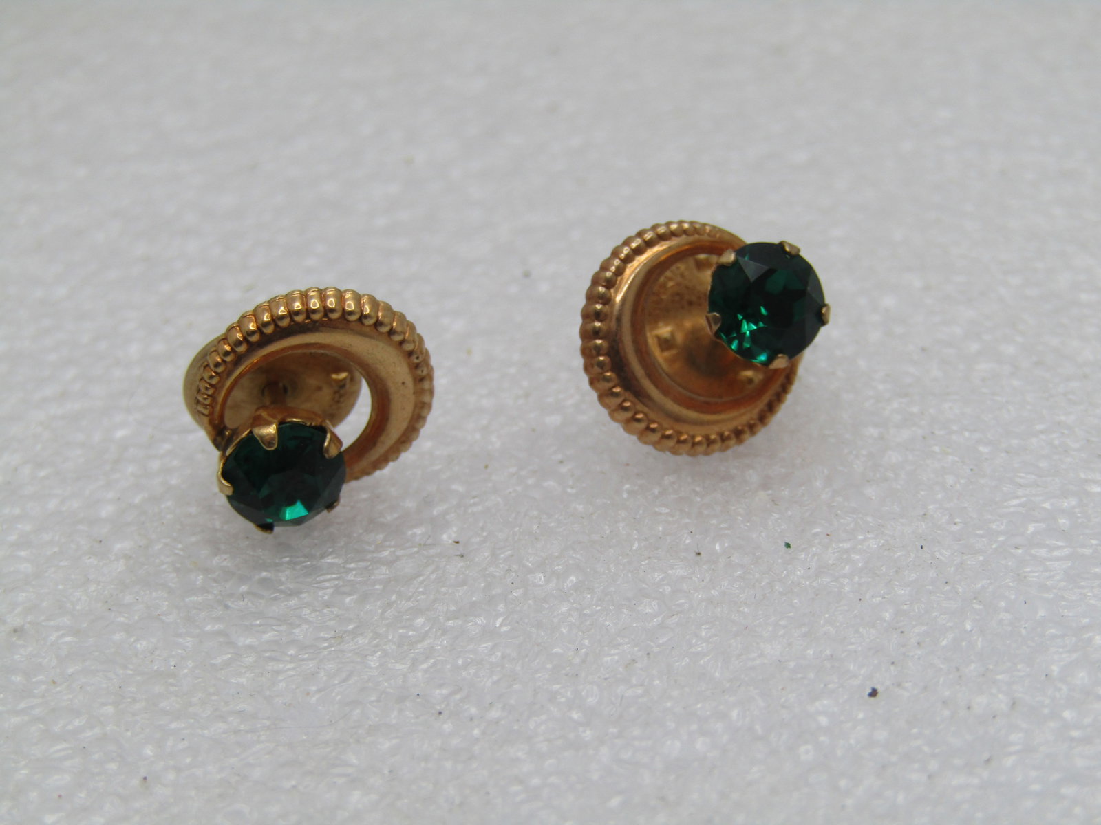 Vintage 10kt GF PairTack Pins/Collar Pins, Green Stone, 1940's - 2