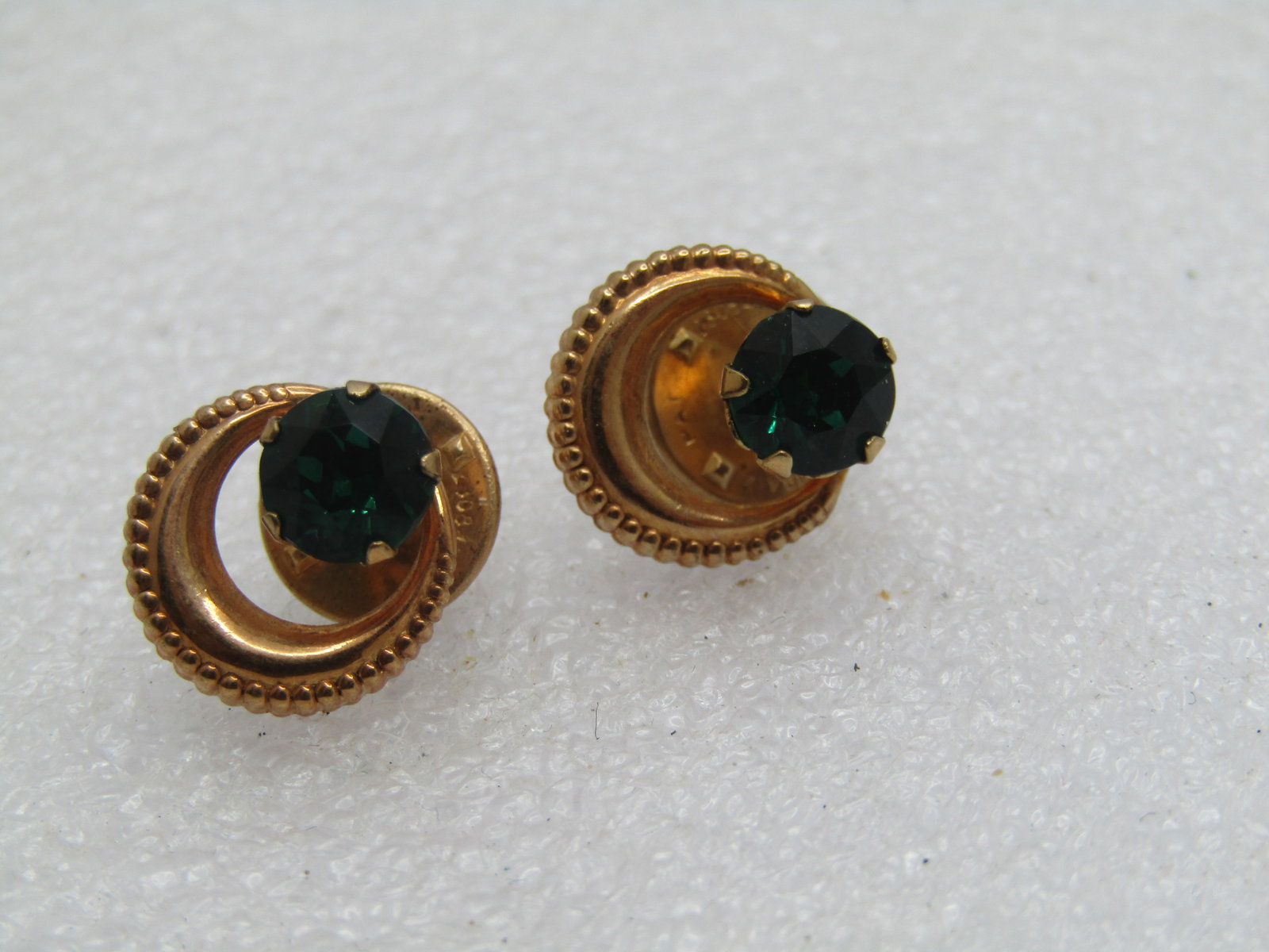 Vintage 10kt GF PairTack Pins/Collar Pins, Green Stone, 1940's - 3