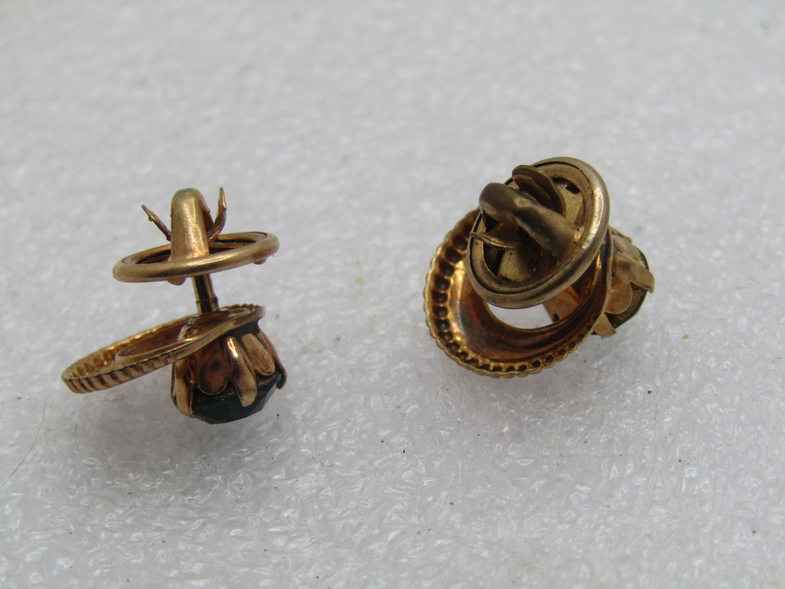 Vintage 10kt GF PairTack Pins/Collar Pins, Green Stone, 1940's - 4