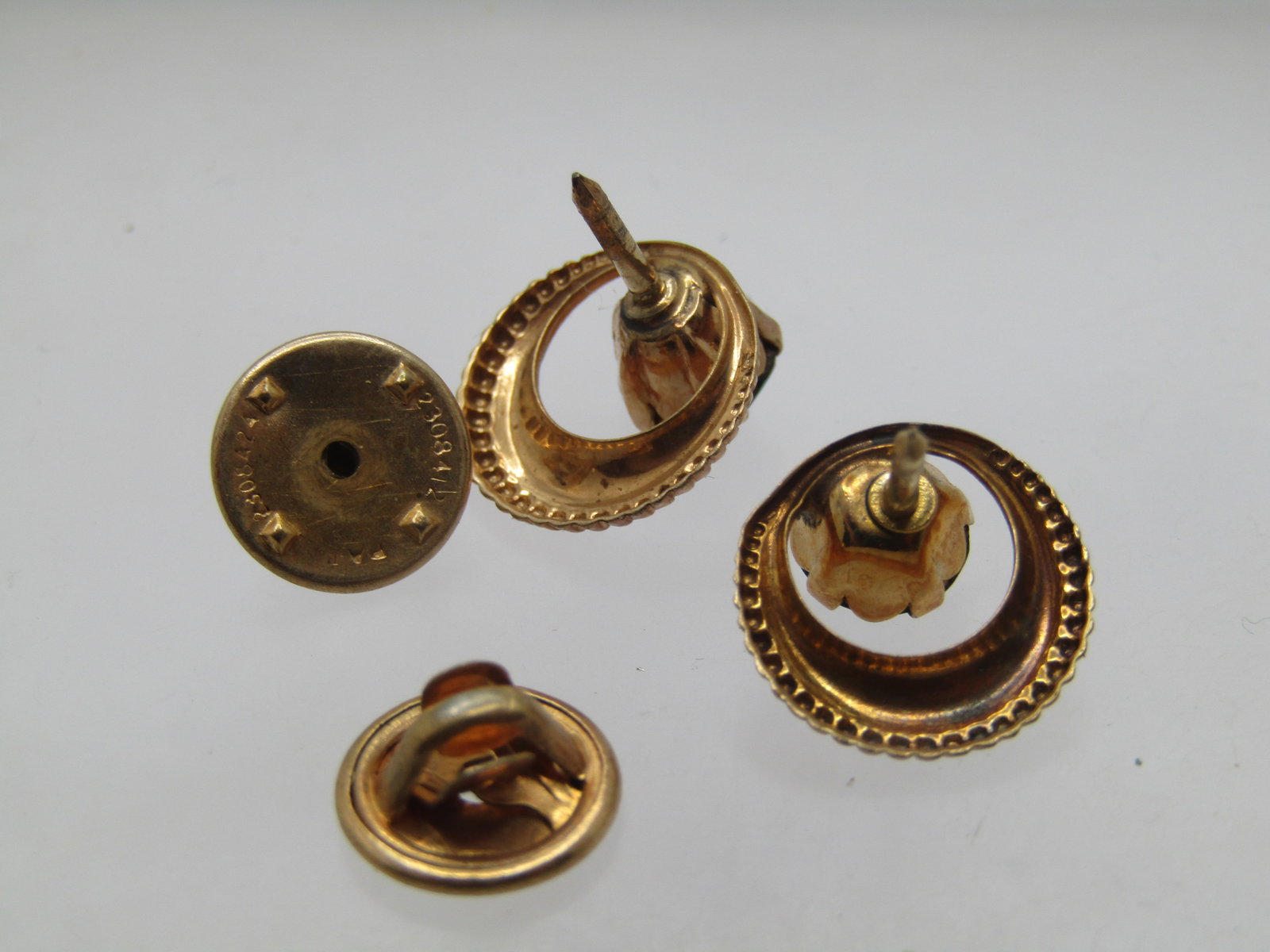 Vintage 10kt GF PairTack Pins/Collar Pins, Green Stone, 1940's - 5