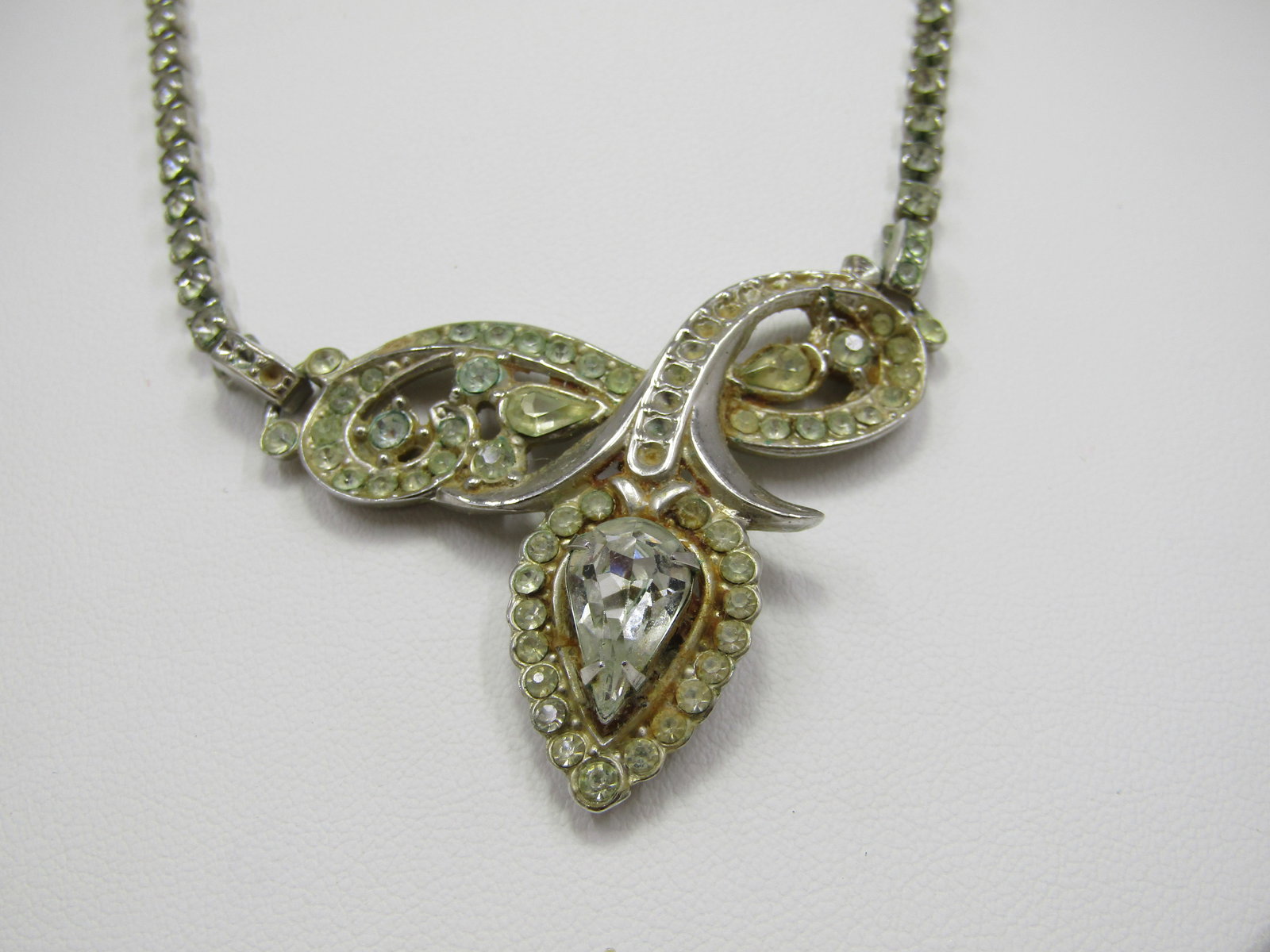 Vintage Art Deco Rhinestone Necklace, 15.5", 1940's - 3