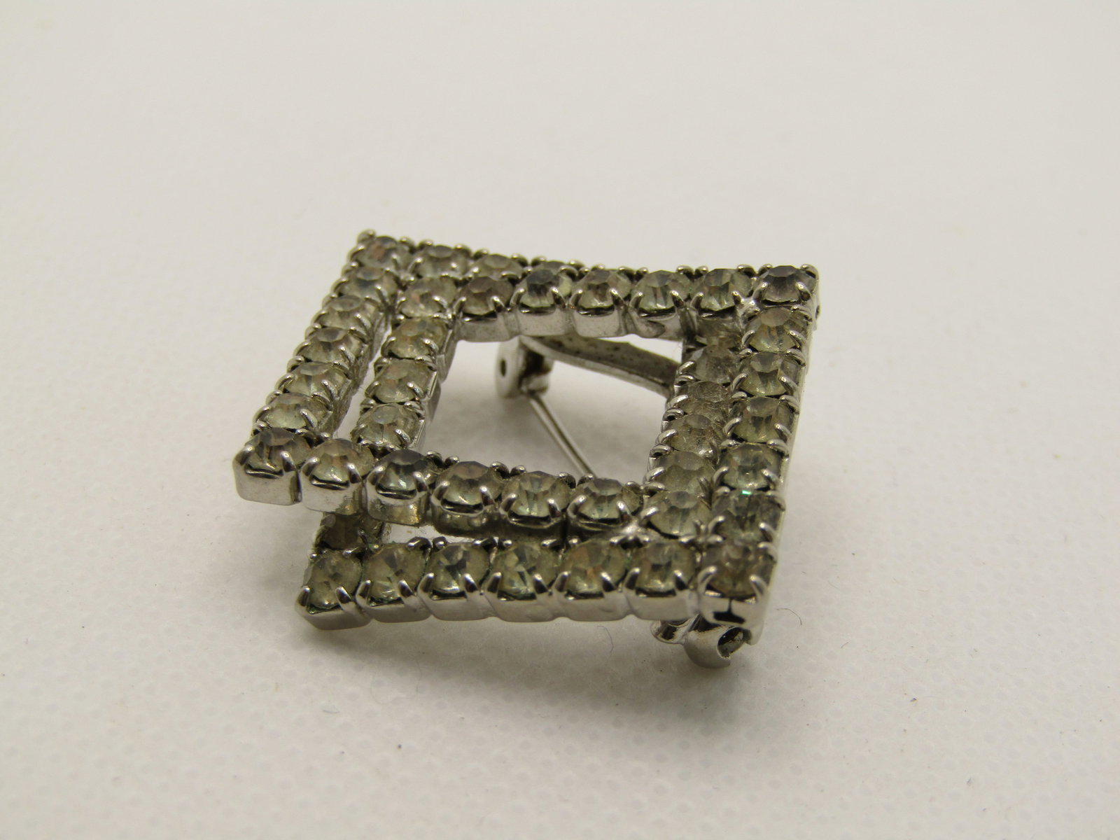 Vintage Rhinestone Intersecting Square Framed Brooch, 1" - 2