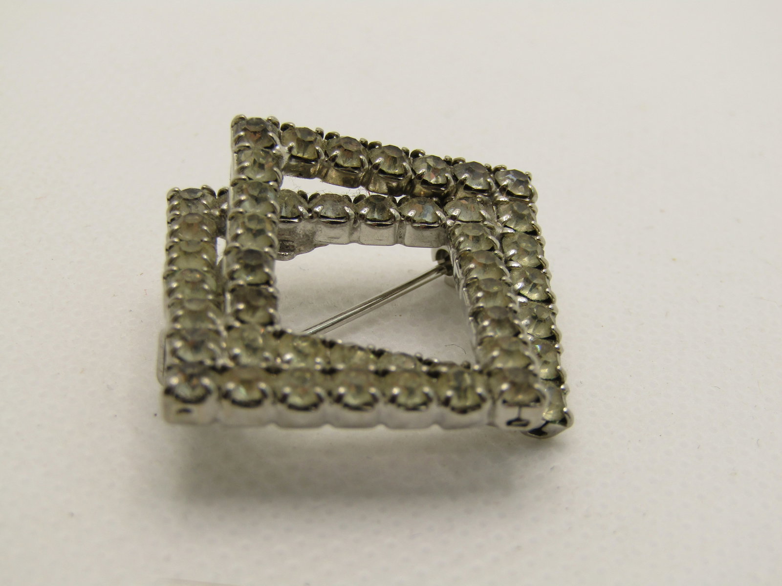 Vintage Rhinestone Intersecting Square Framed Brooch, 1" - 3