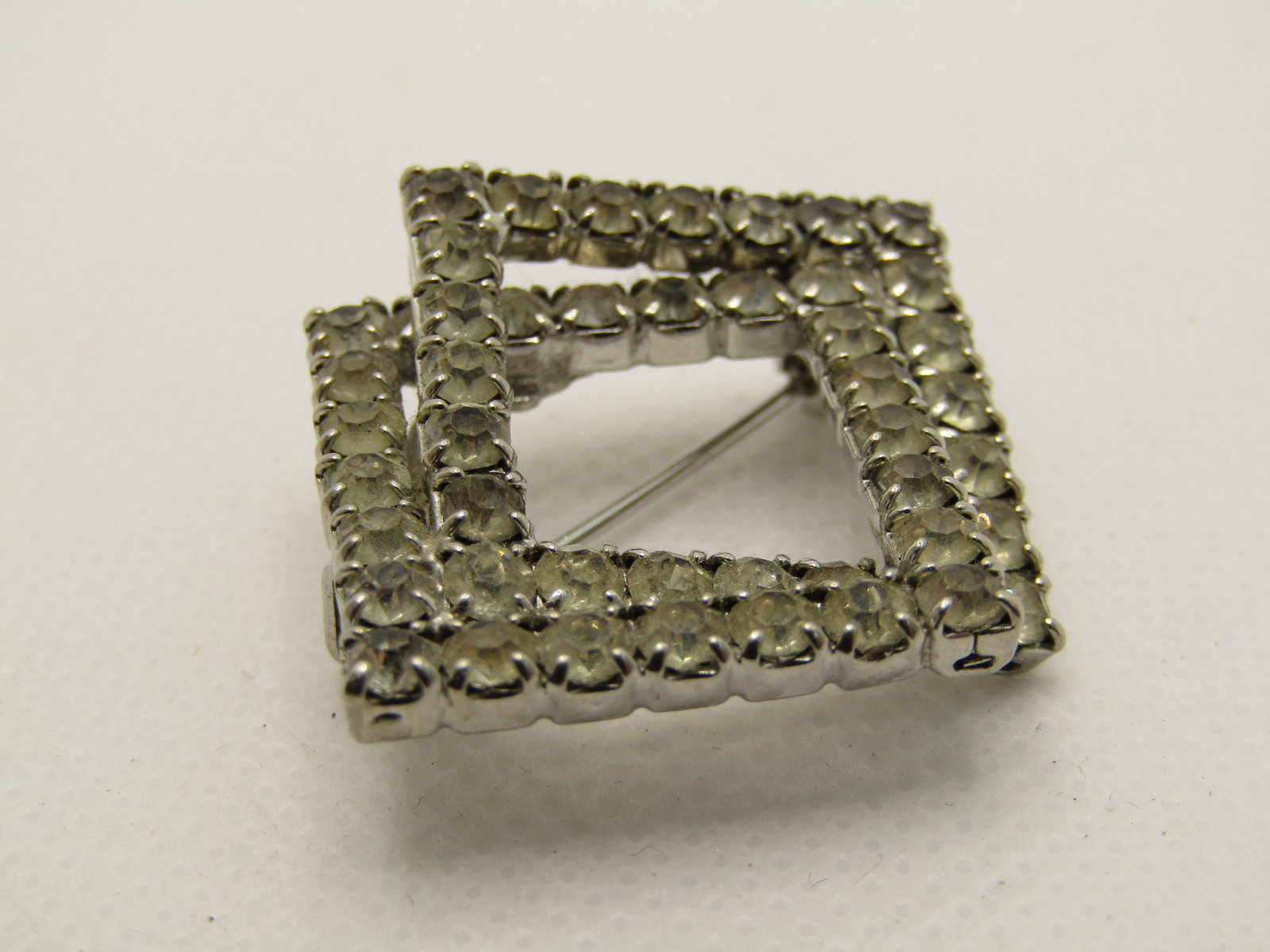 Vintage Rhinestone Intersecting Square Framed Brooch, 1" - 4