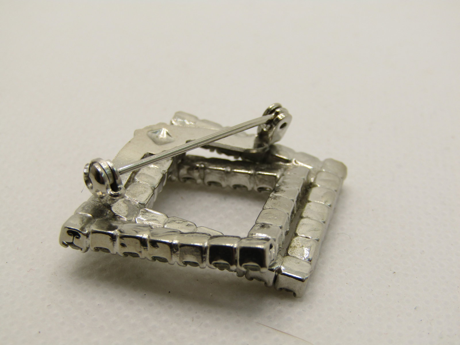 Vintage Rhinestone Intersecting Square Framed Brooch, 1" - 5