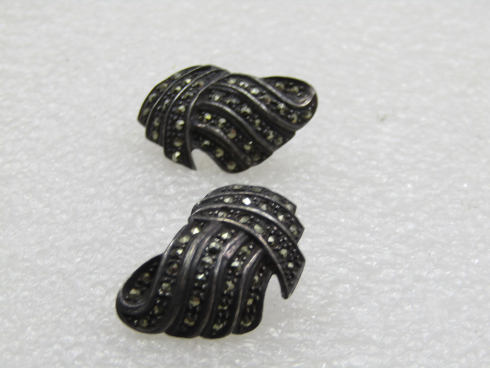 Vintage Sterling Marcasite Earrings, 1940's-1950's - 5