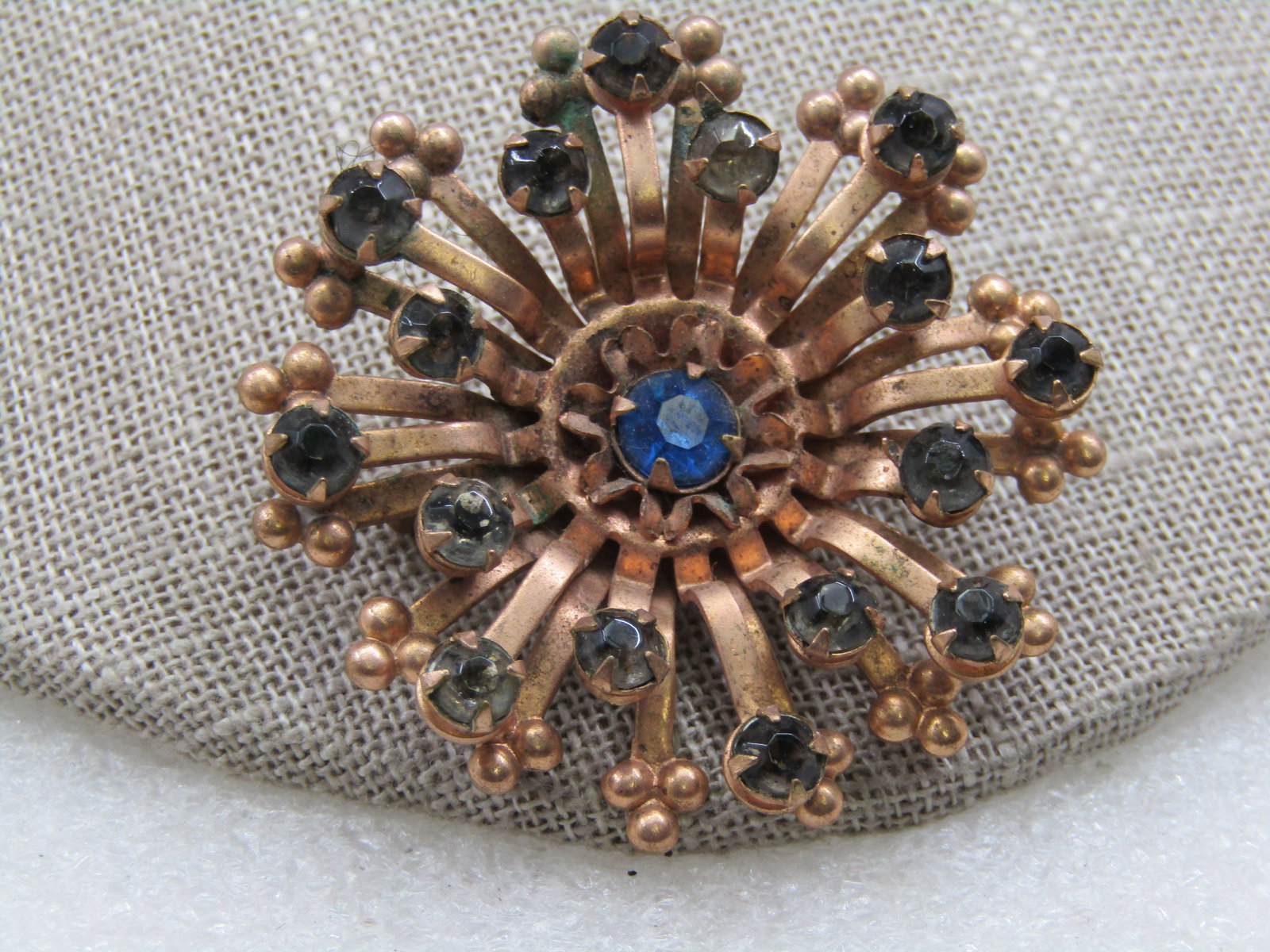 Vintage Rhinestone Blossom Brooch, 1940's, Blue & Clear - 2