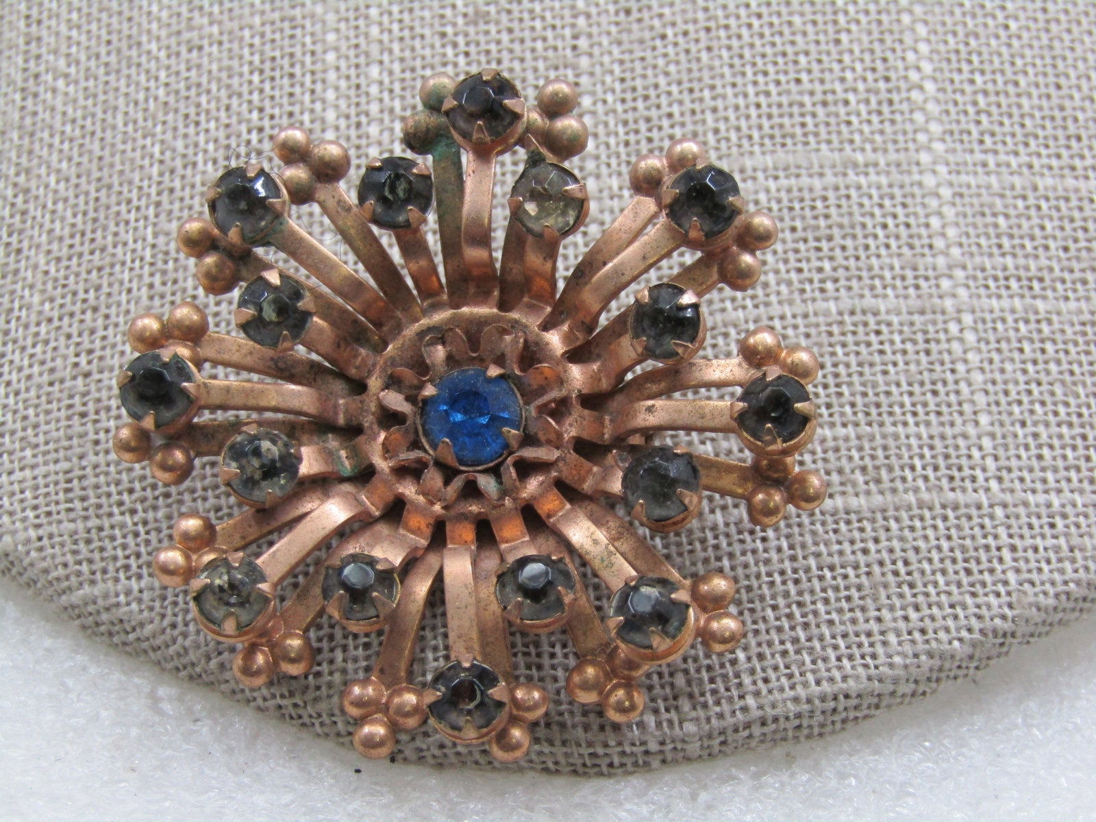 Vintage Rhinestone Blossom Brooch, 1940's, Blue & Clear - 3