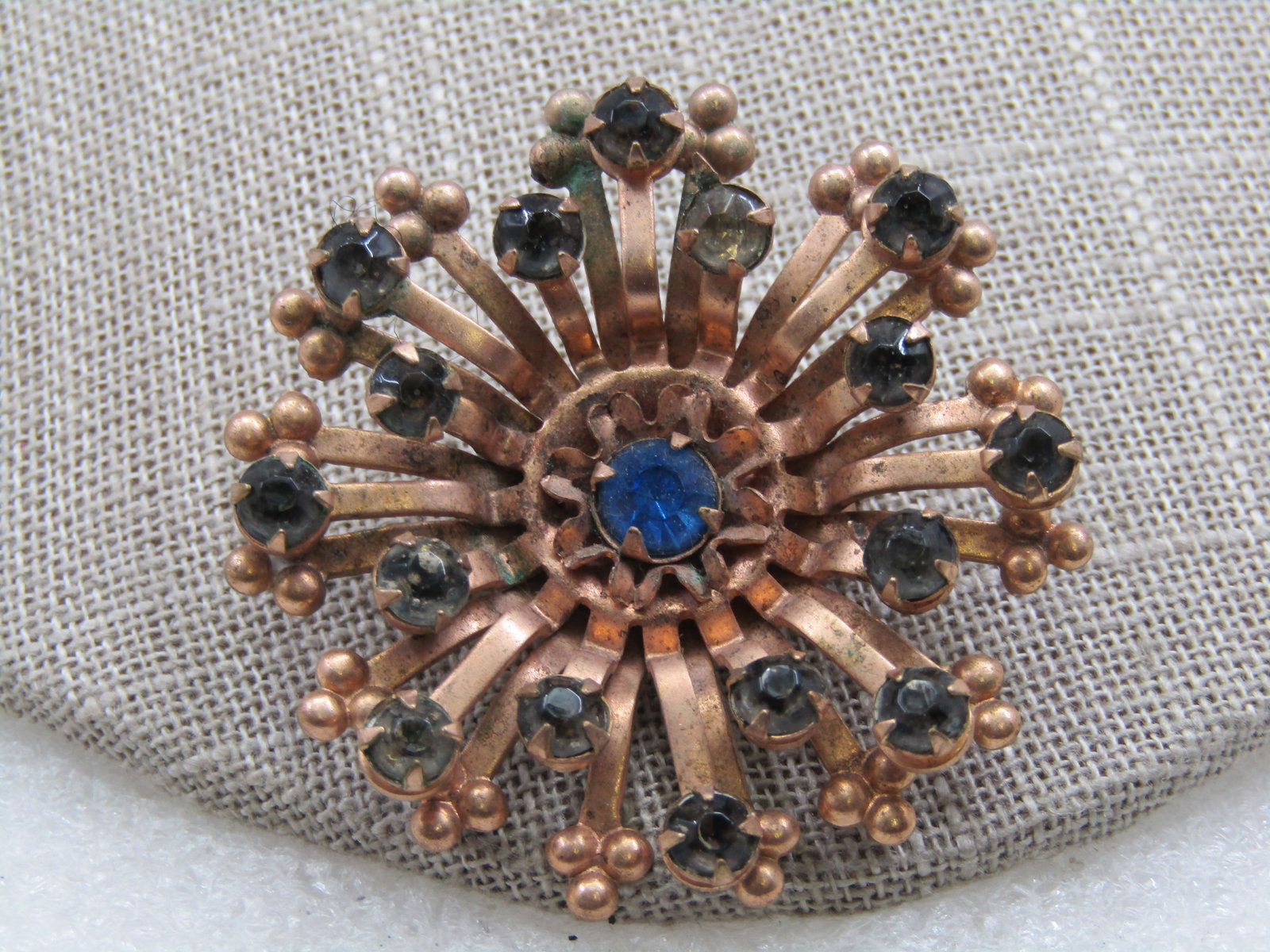 Vintage Rhinestone Blossom Brooch, 1940's, Blue & Clear - 4