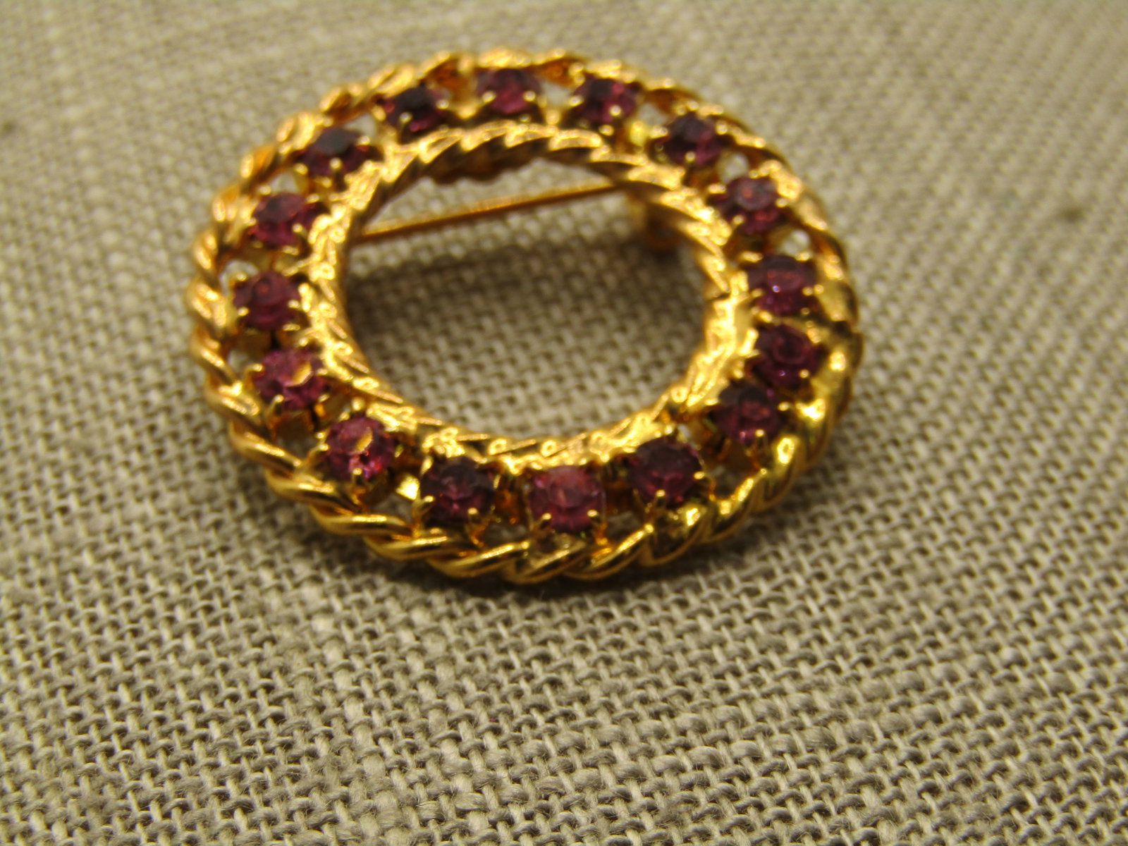 Vintage Pink Rhinestone Circle Brooch, 1-1/8", 1960's - 2