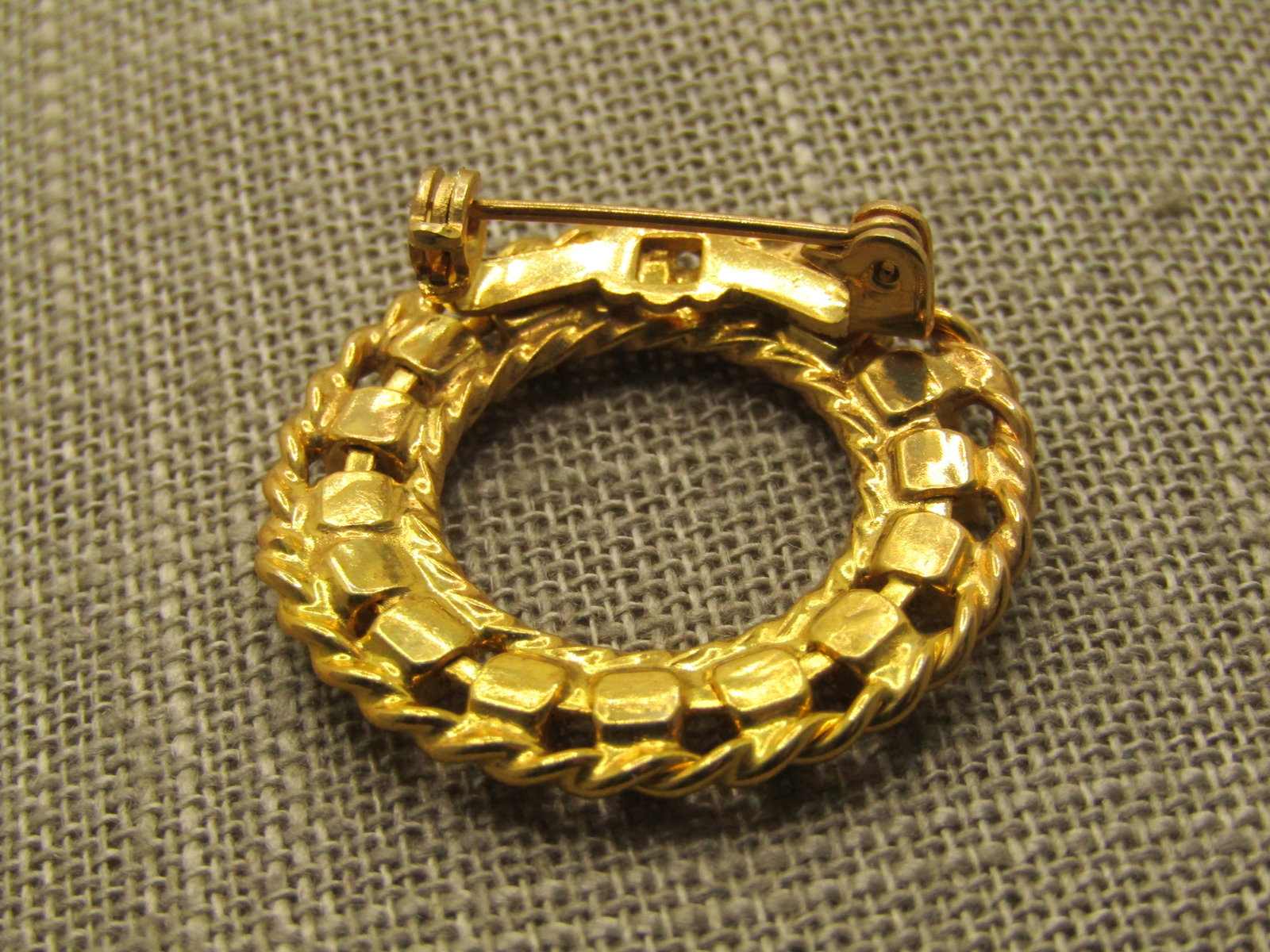 Vintage Pink Rhinestone Circle Brooch, 1-1/8", 1960's - 5