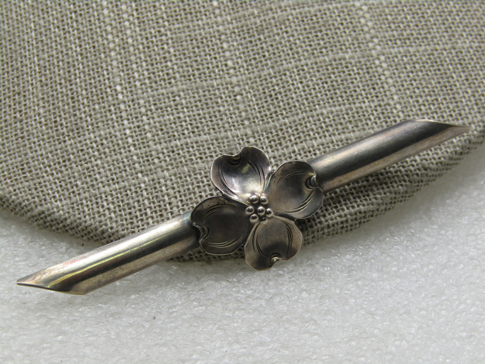 Vintage Sterling Stuart Nye Dogwood Bar Brooch, 3" - 2