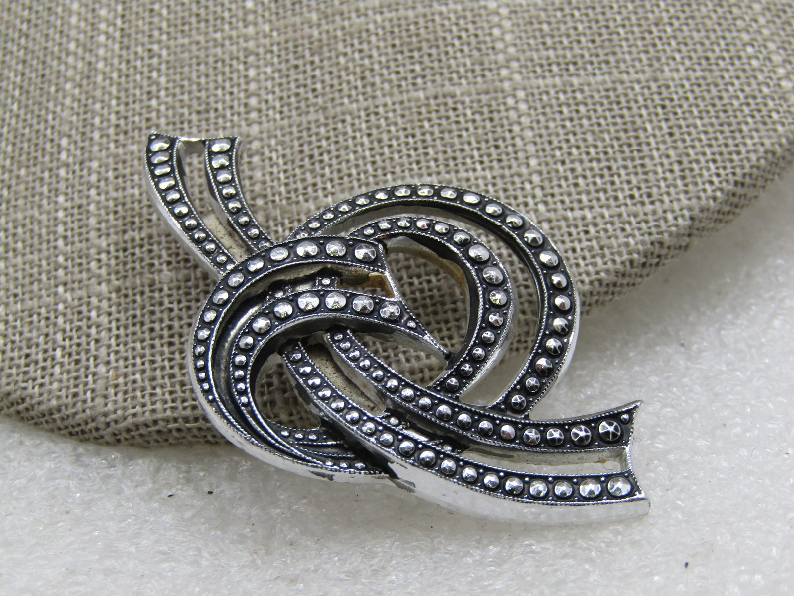 Vintage Simulated Marcasite Looped Bow Brooch, W. Germany, 1960's - 2