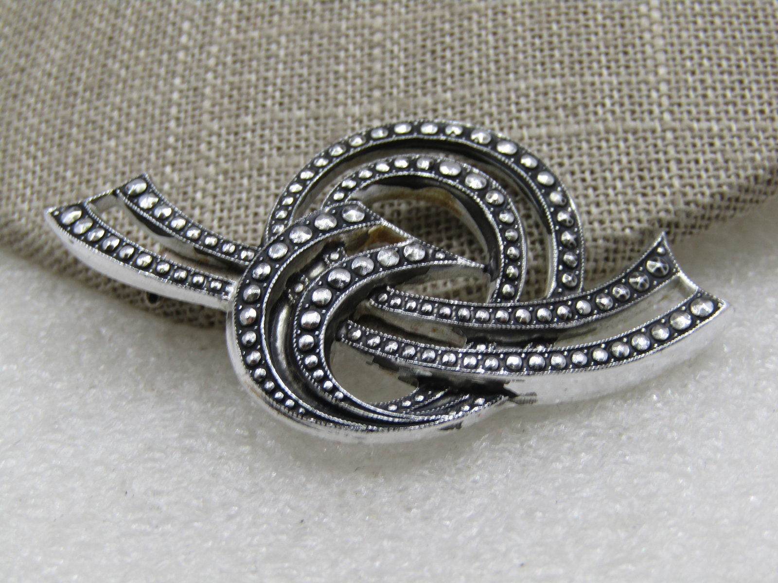 Vintage Simulated Marcasite Looped Bow Brooch, W. Germany, 1960's - 3