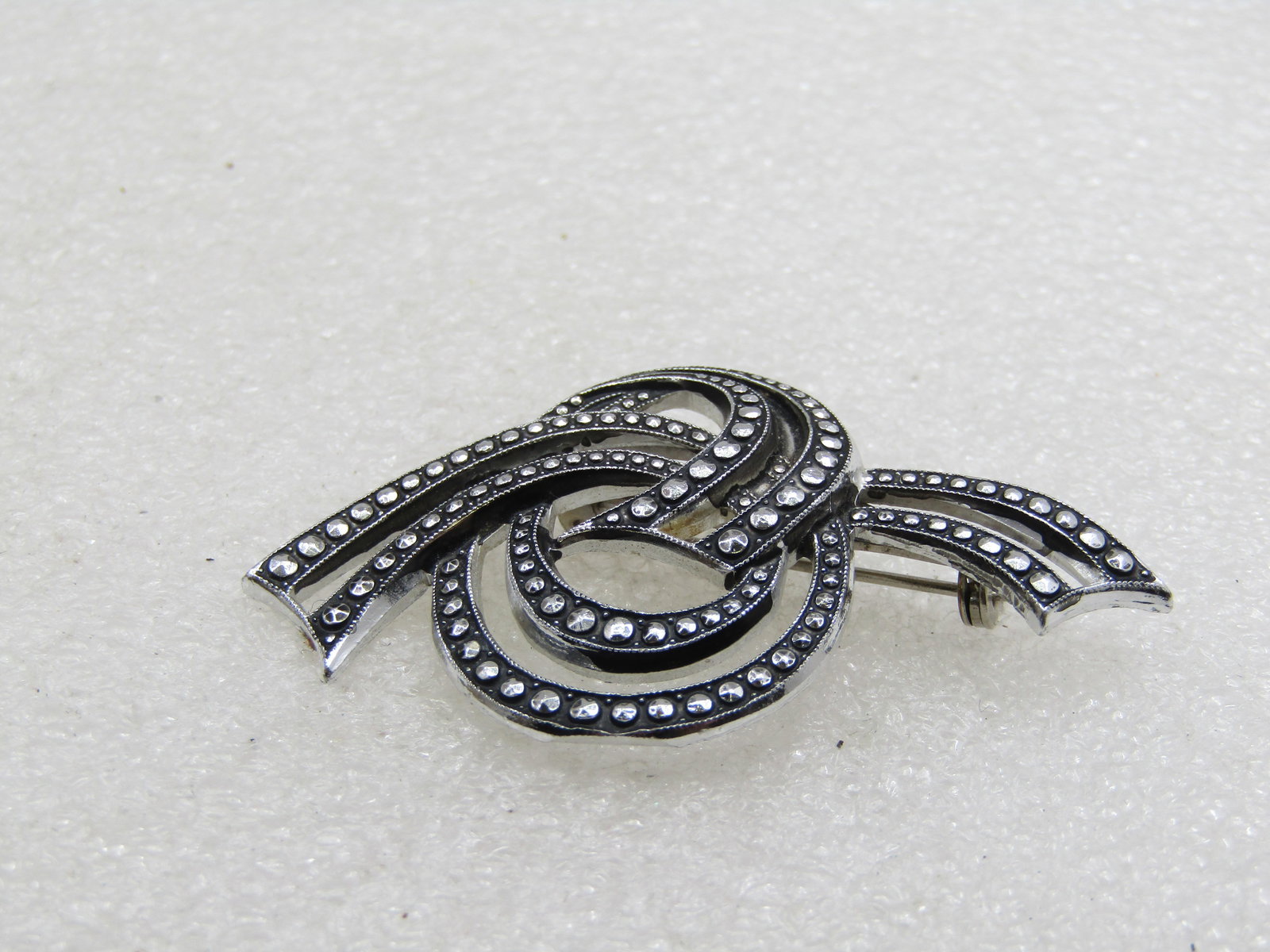 Vintage Simulated Marcasite Looped Bow Brooch, W. Germany, 1960's - 4