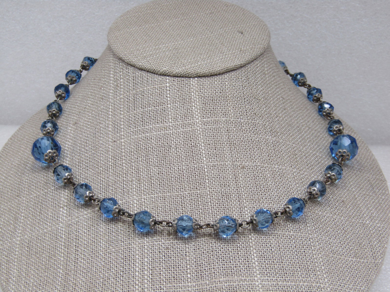 Vintage Blue Glass Beaded Necklace, 18", 1940's-1960's - 2