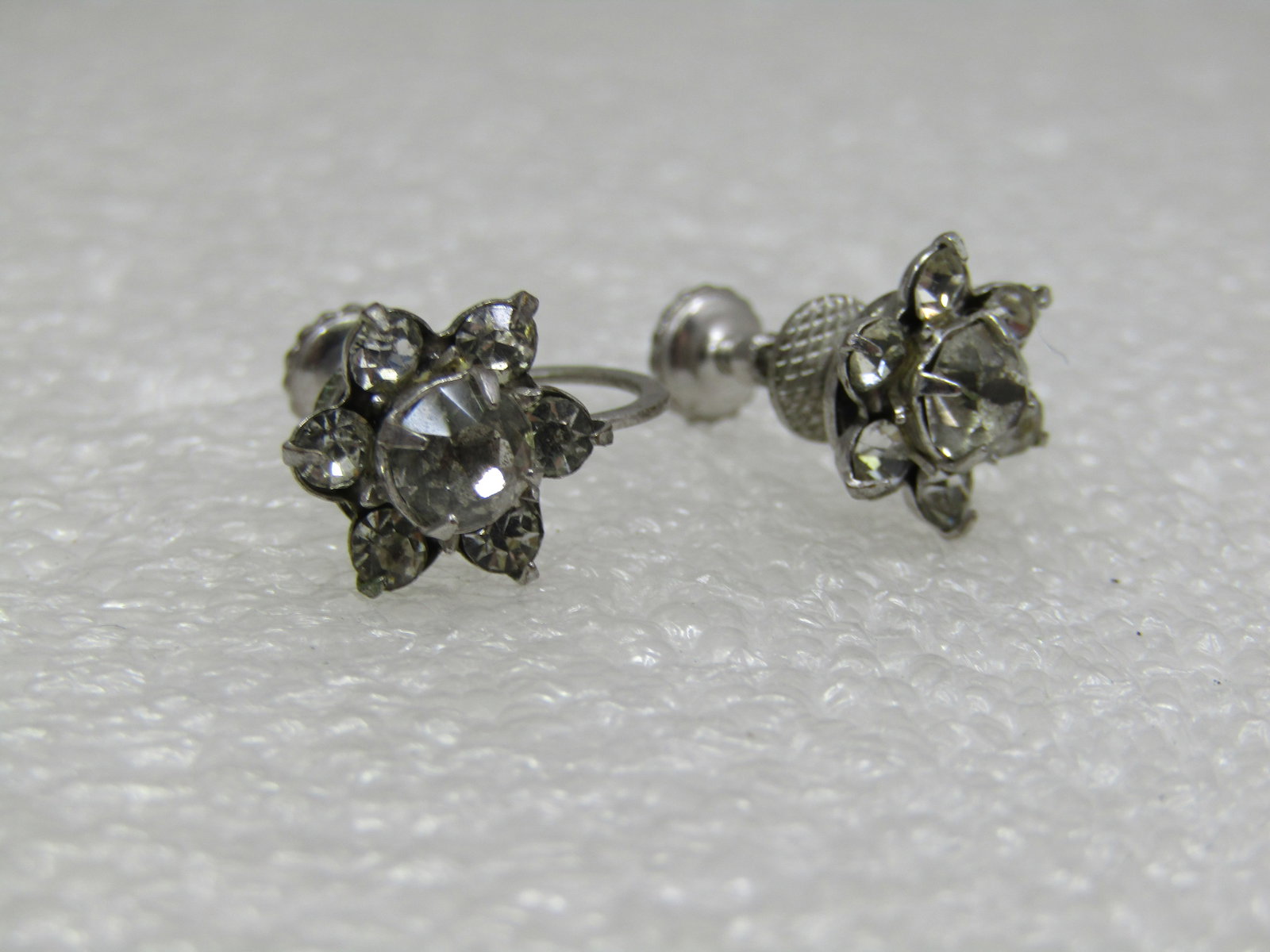 Vintage Floral Rhinestone Stud Earrings, Screw Back, 1940's - 2