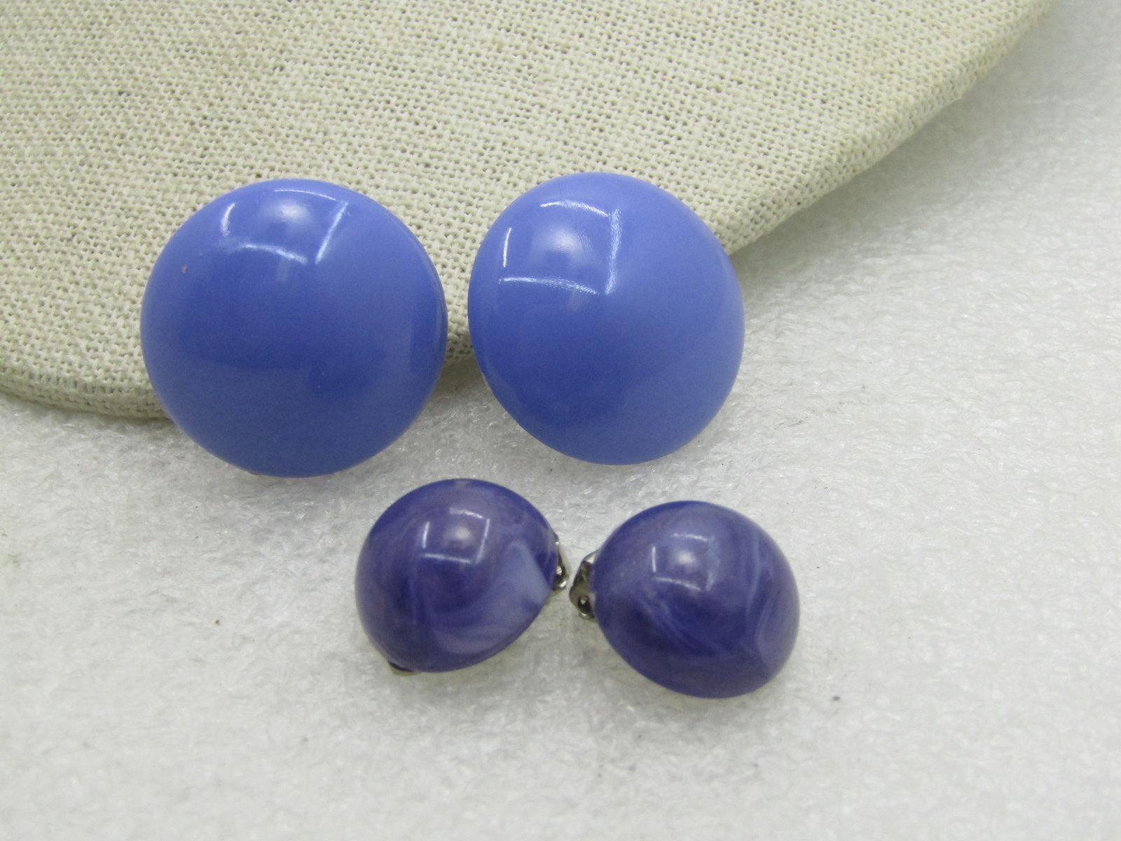 Vintage 2 Pairs Purple Clip Earrings, Round, Mid-Century - 2