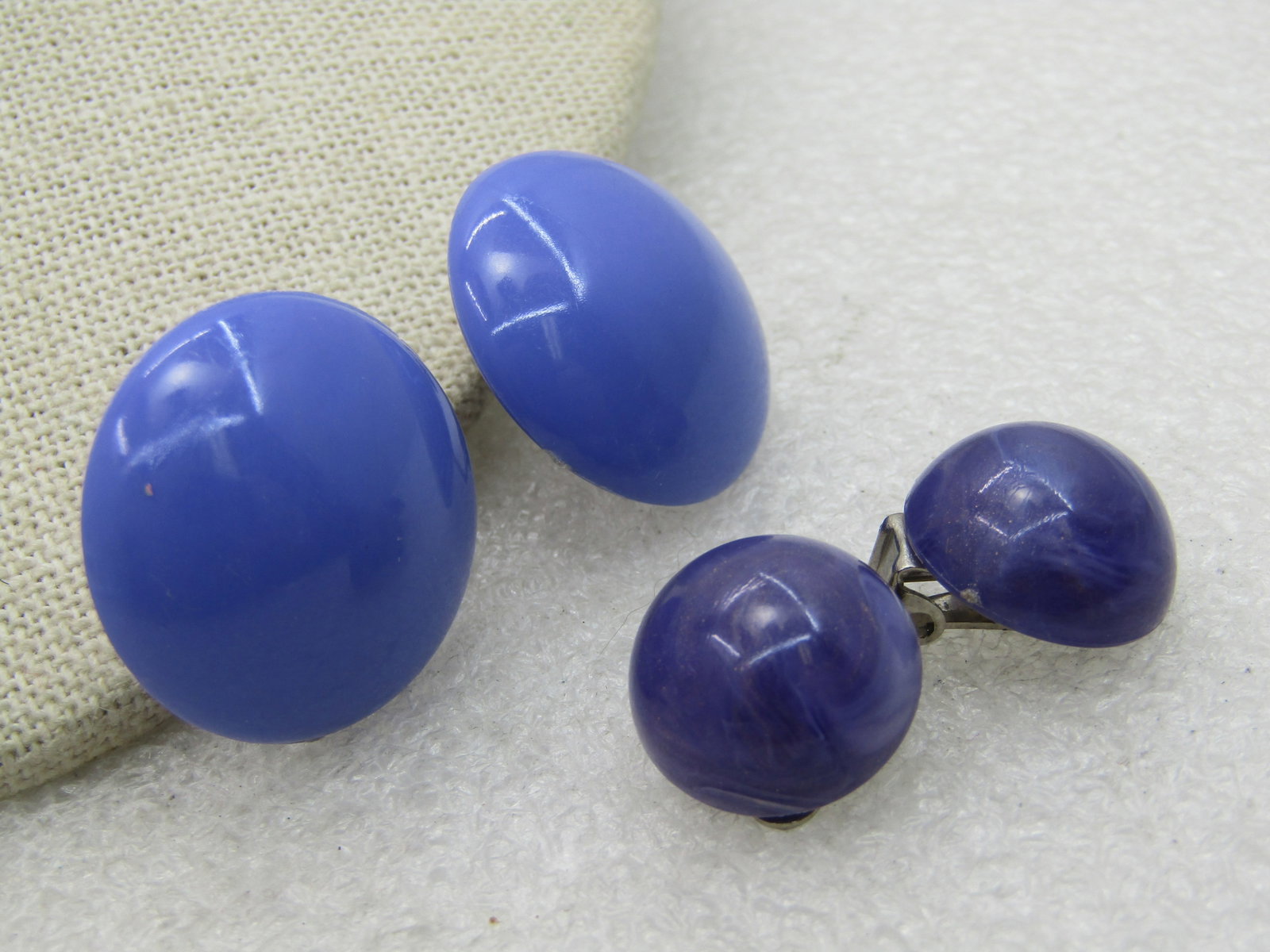 Vintage 2 Pairs Purple Clip Earrings, Round, Mid-Century - 3