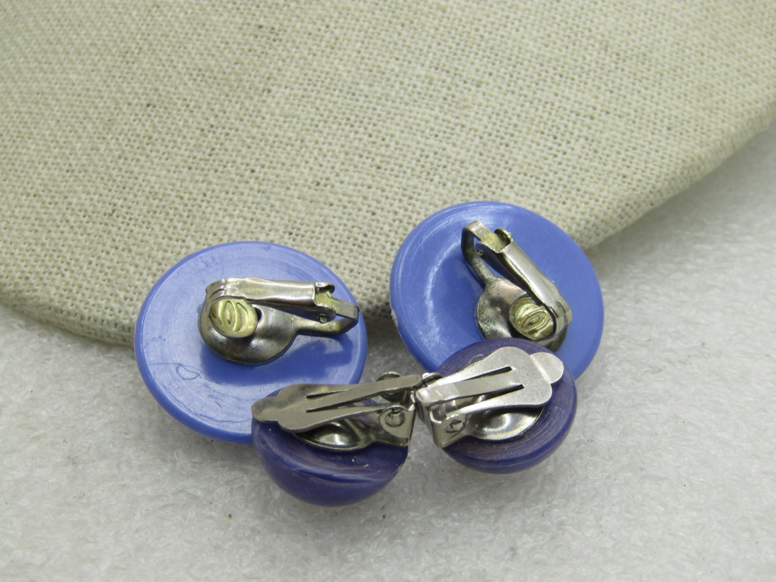 Vintage 2 Pairs Purple Clip Earrings, Round, Mid-Century - 4