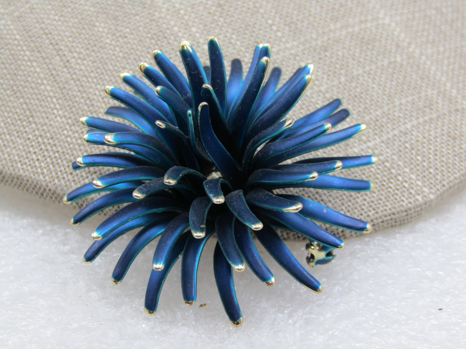Vintage Teal Enameled Spider Mum Blossom, 2", 1960's - 2