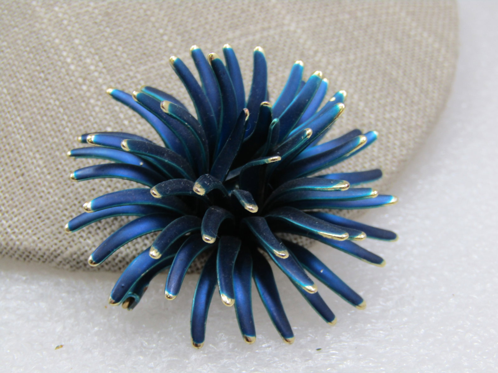 Vintage Teal Enameled Spider Mum Blossom, 2", 1960's - 4