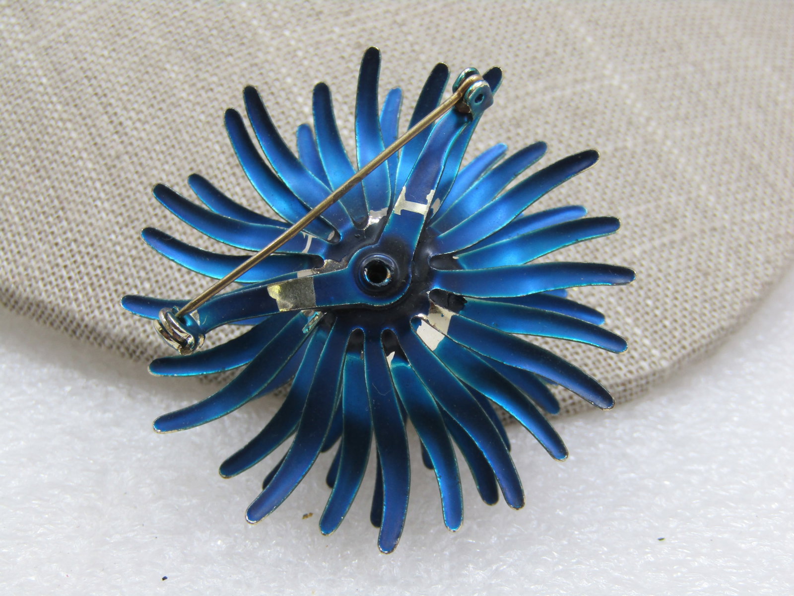 Vintage Teal Enameled Spider Mum Blossom, 2", 1960's - 5