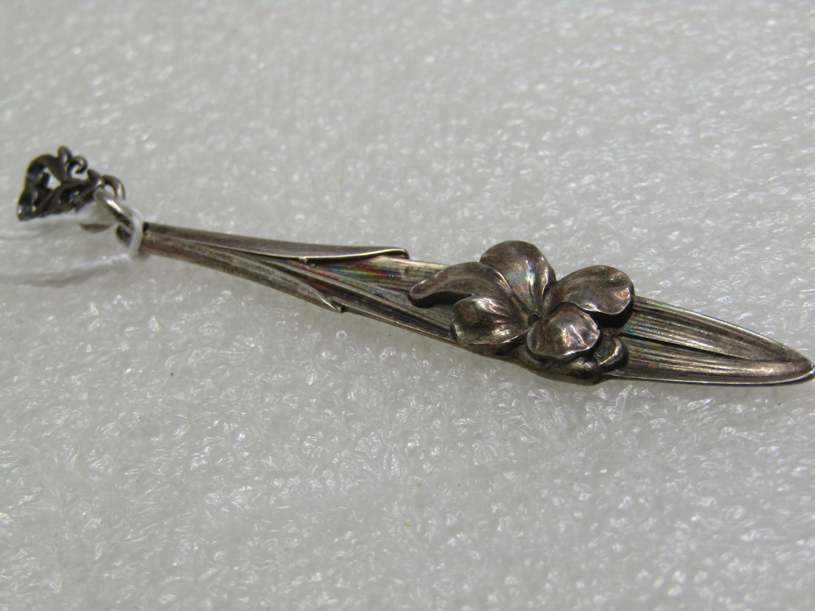 Sterling Art Nouveau Drop Pendant, Floral 2.75". - 2