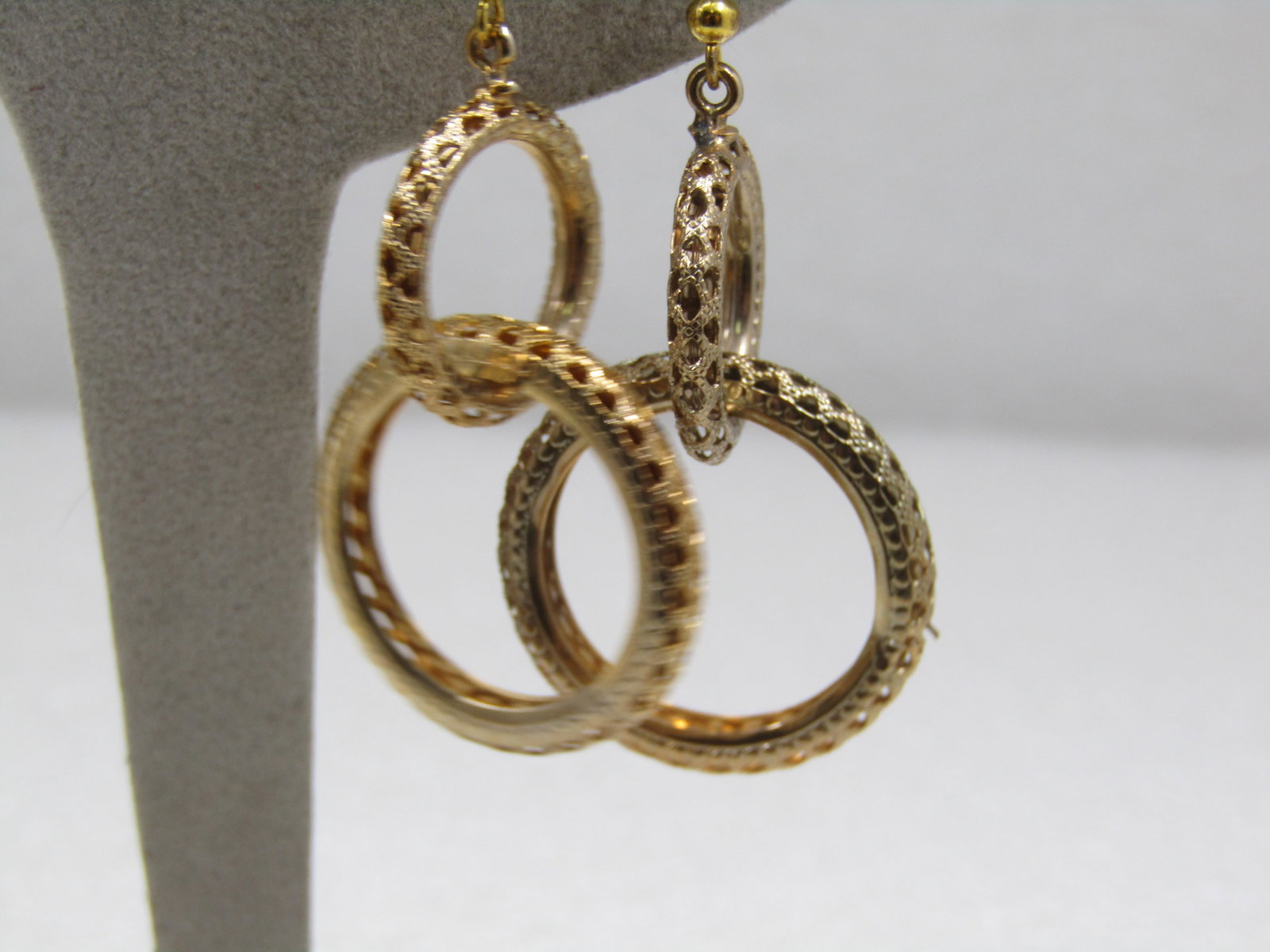 Vintage Filigree Double Hoop Pierced Earrings, 10kt G.F.: Vintage Filigree Double Hoop Pierced Earrings, 10kt G.F. or plated. The posts are hook posts that are gold tone. The earrings came from an estate lot but were missing their posts. The earrings