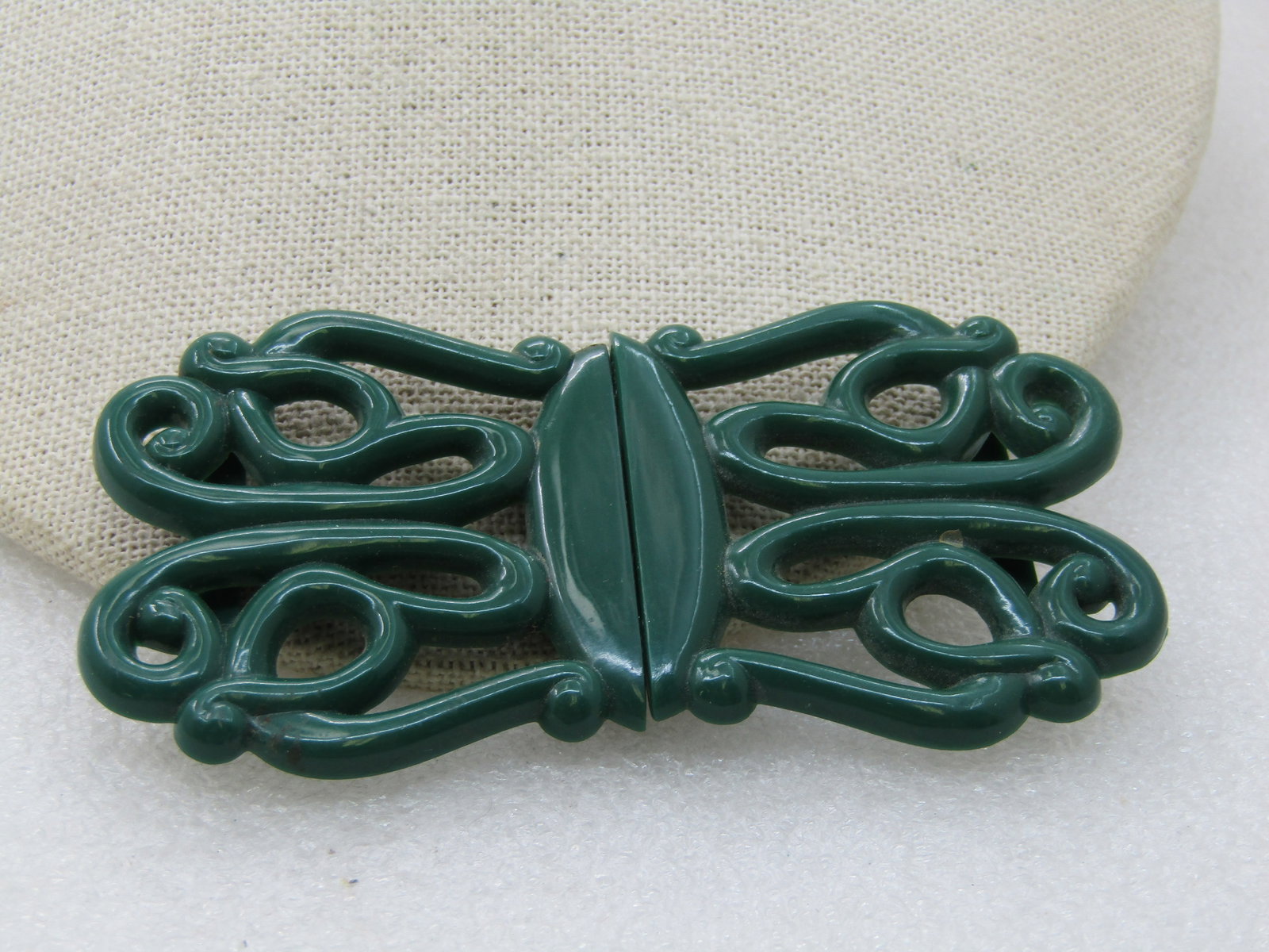 Vintage Green Acrylic Scrolled Buckle, Mid-Century, 3.5", - 2
