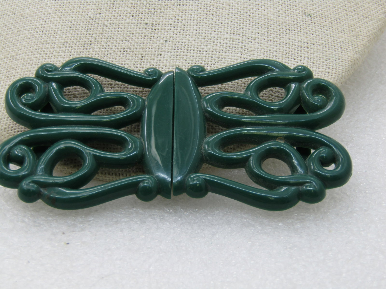 Vintage Green Acrylic Scrolled Buckle, Mid-Century, 3.5", - 3