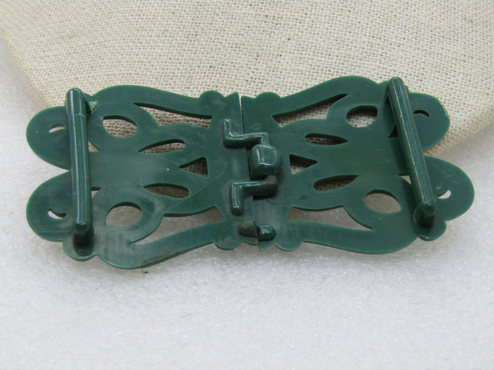 Vintage Green Acrylic Scrolled Buckle, Mid-Century, 3.5", - 4