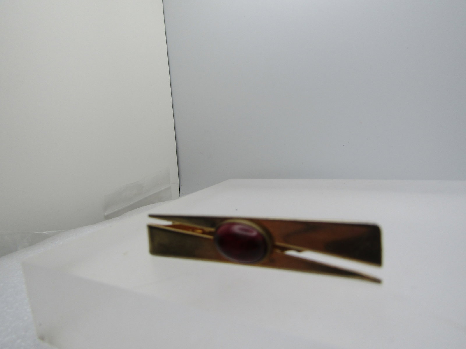 Vintage Red Stone Tie Clasp, Anson, 1940's-1950's, 2", Gold Tone - 2