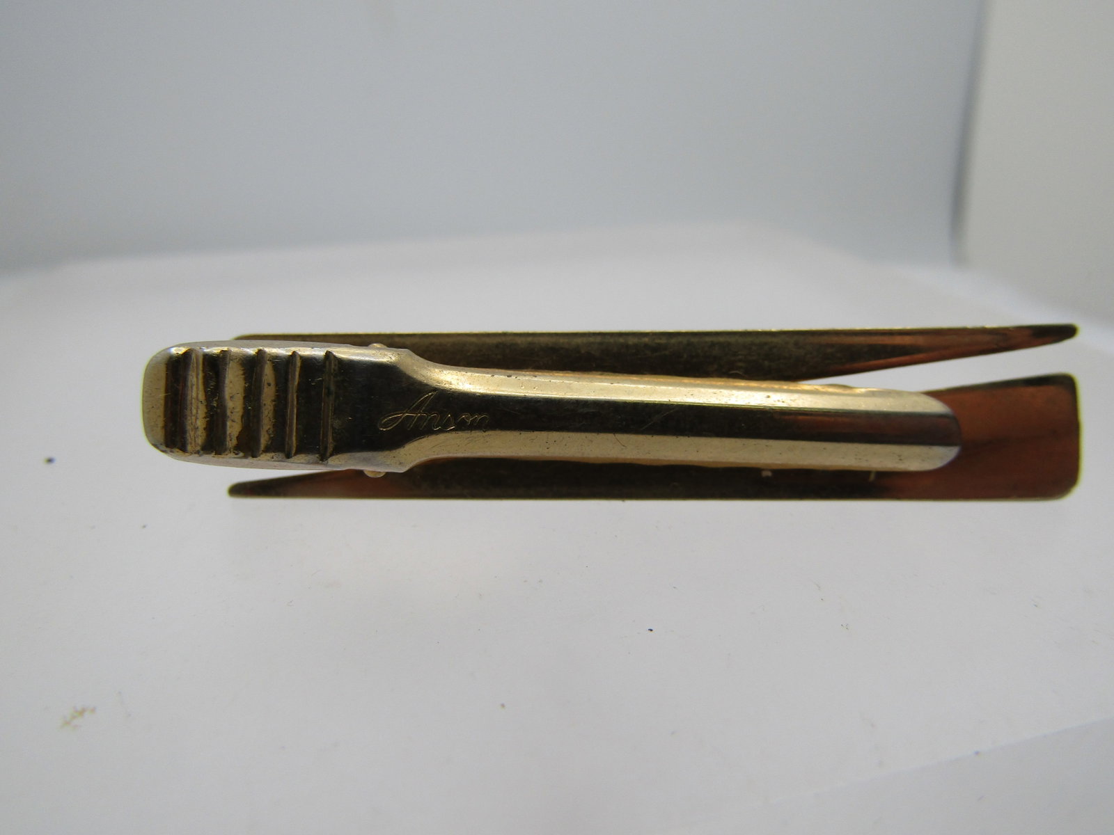 Vintage Red Stone Tie Clasp, Anson, 1940's-1950's, 2", Gold Tone - 4
