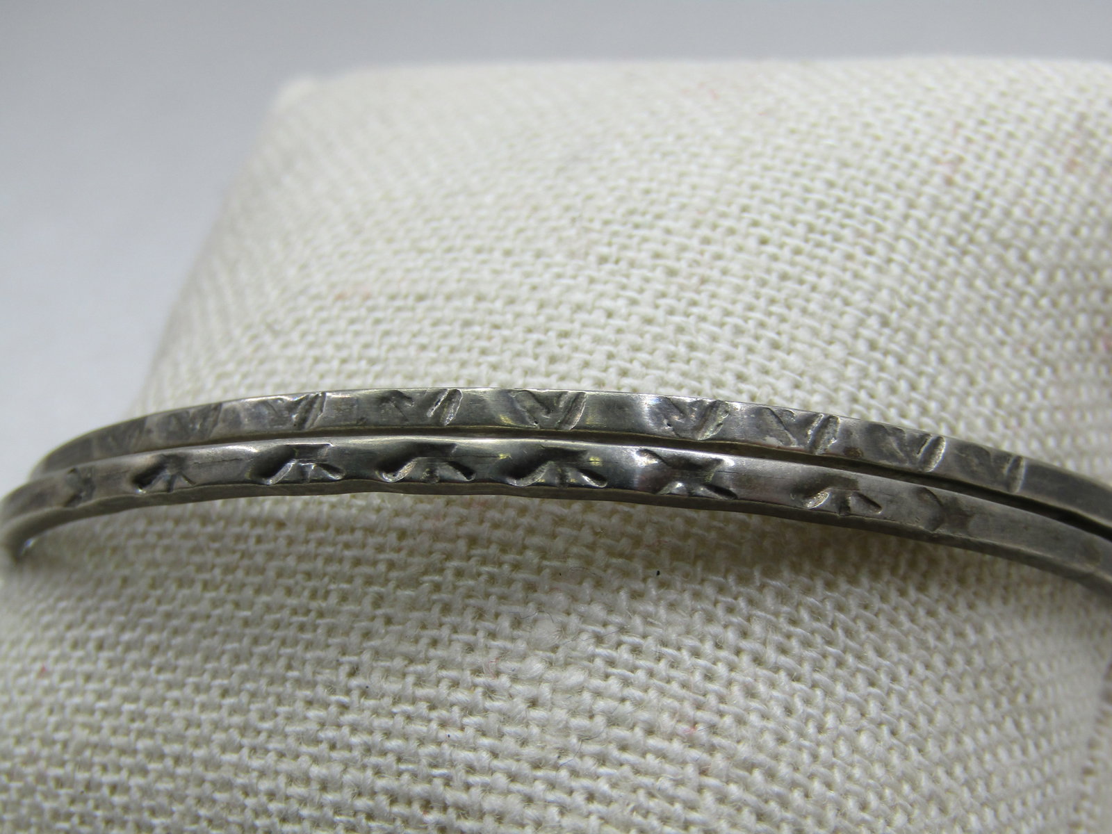 Vintage Pair Sterling Bangle Bracelets, Taxco, Mexico, 7.75" - 3