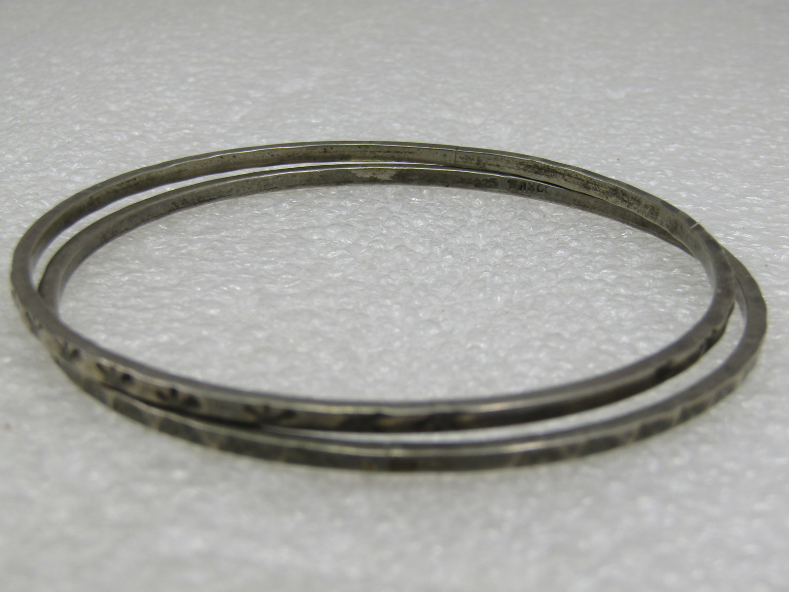 Vintage Pair Sterling Bangle Bracelets, Taxco, Mexico, 7.75" - 4