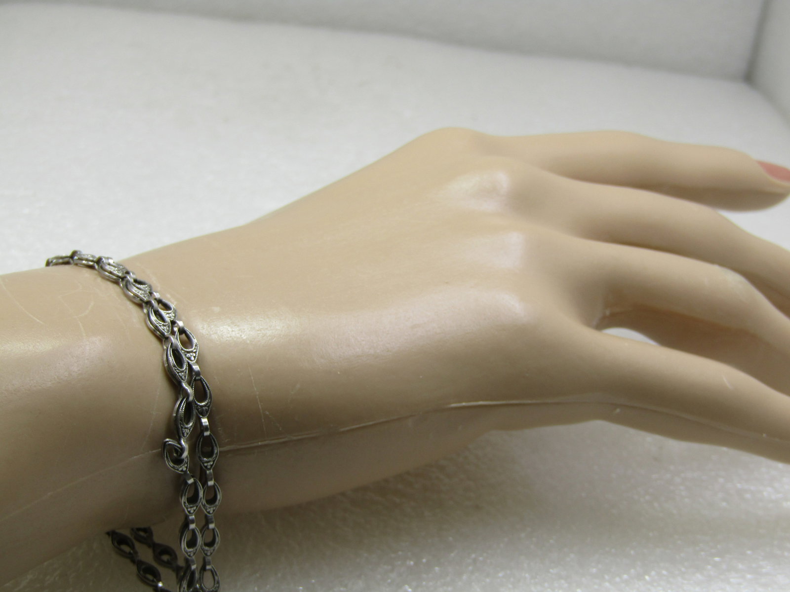 Vintage Silver Double Strand Bracelet, 7.25", MId-Century - 6