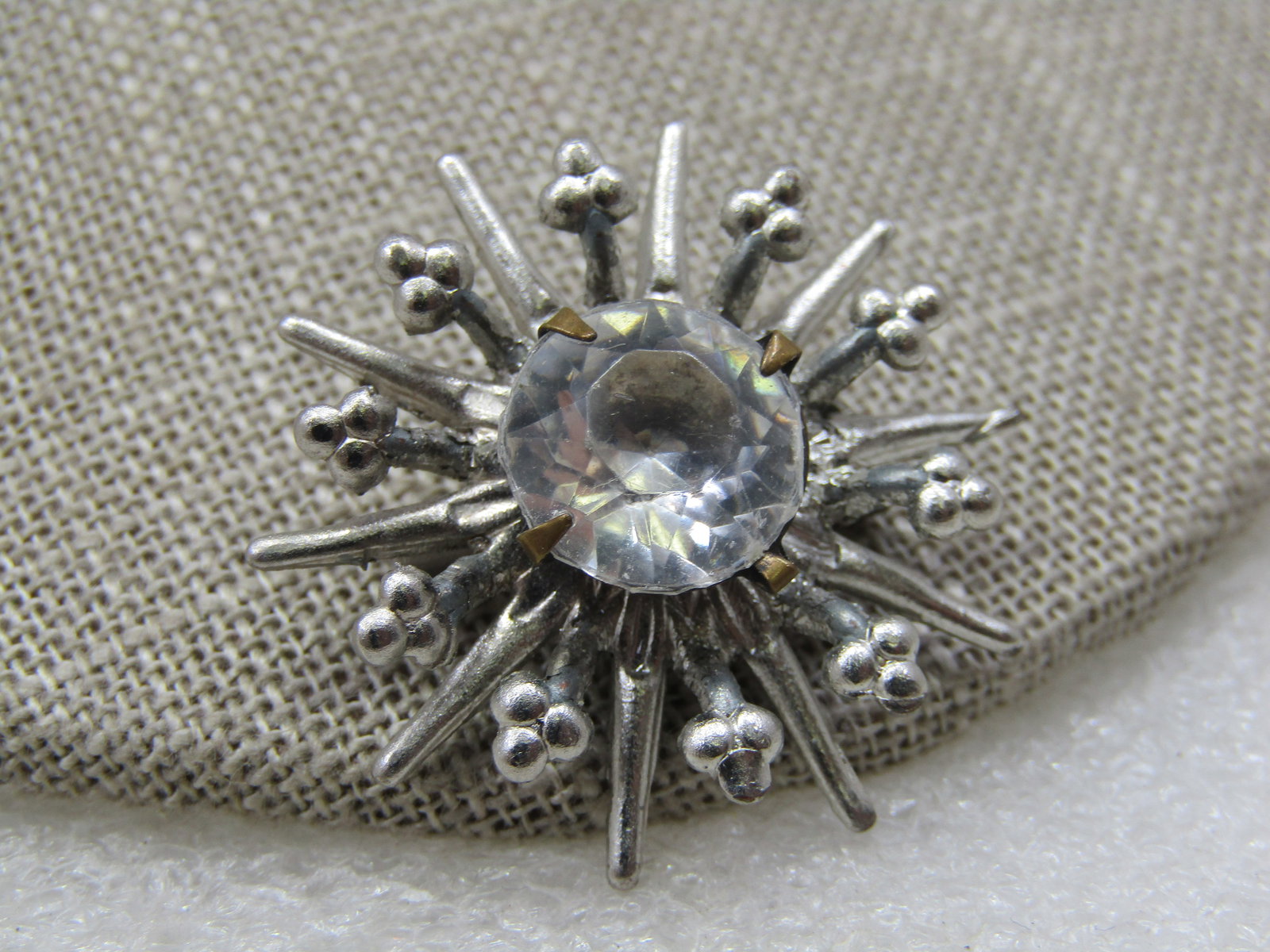 Vintage Silver Tone Rhinestone Starburst Brooch, 1940's-1950's - 2