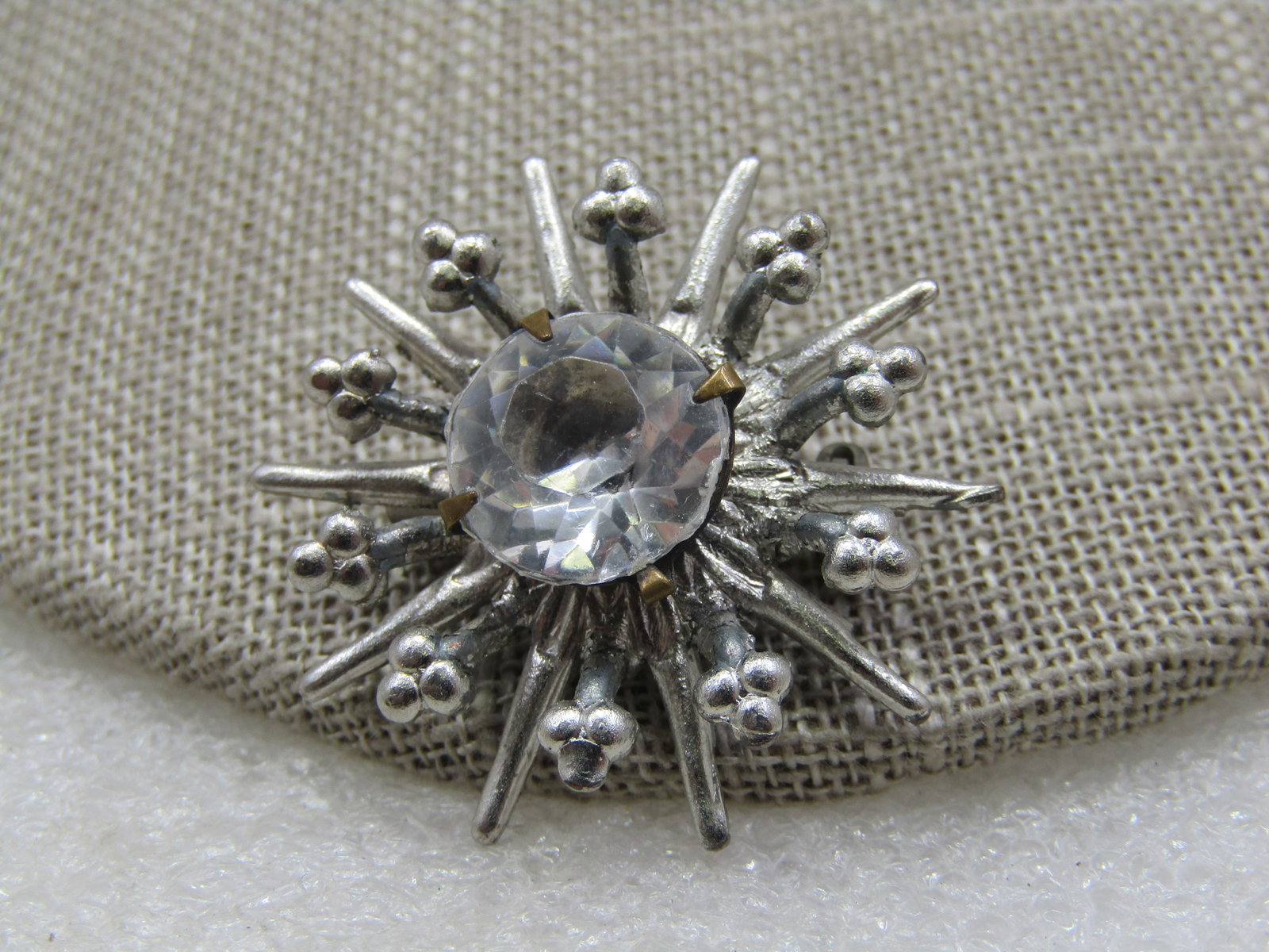 Vintage Silver Tone Rhinestone Starburst Brooch, 1940's-1950's - 3