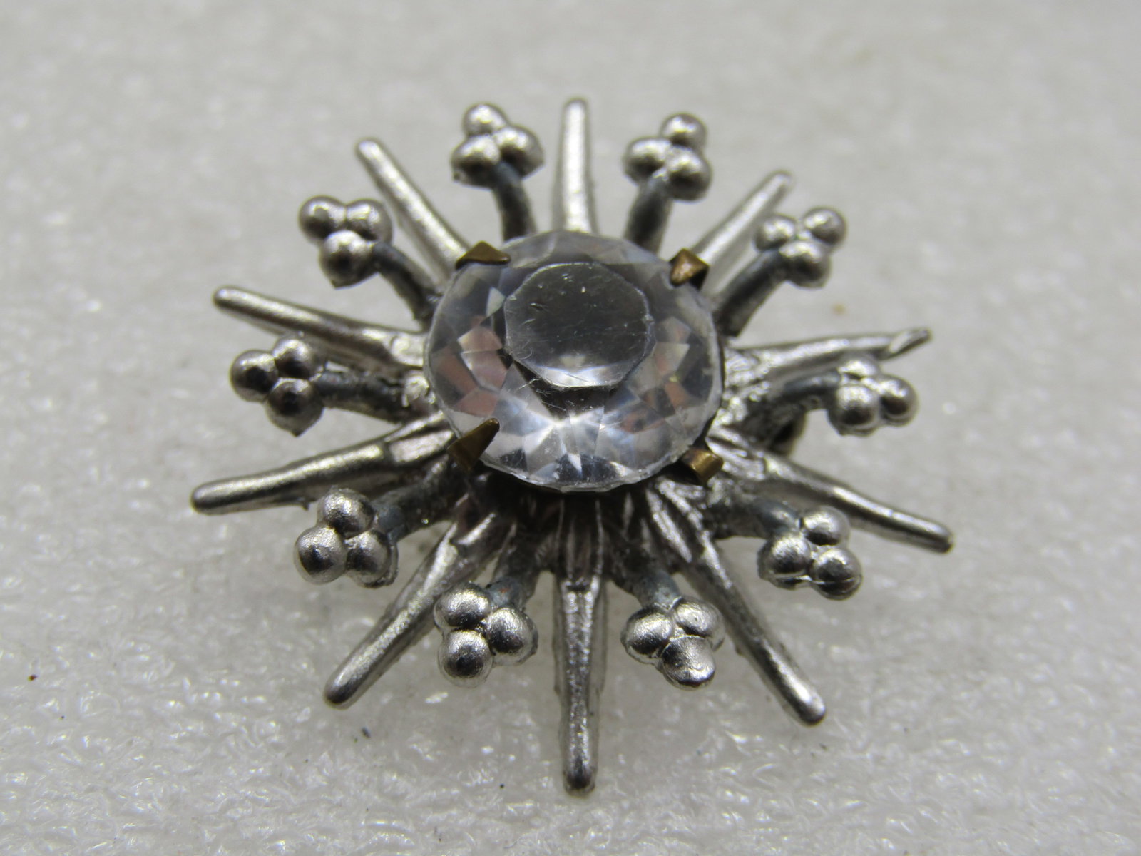 Vintage Silver Tone Rhinestone Starburst Brooch, 1940's-1950's - 5